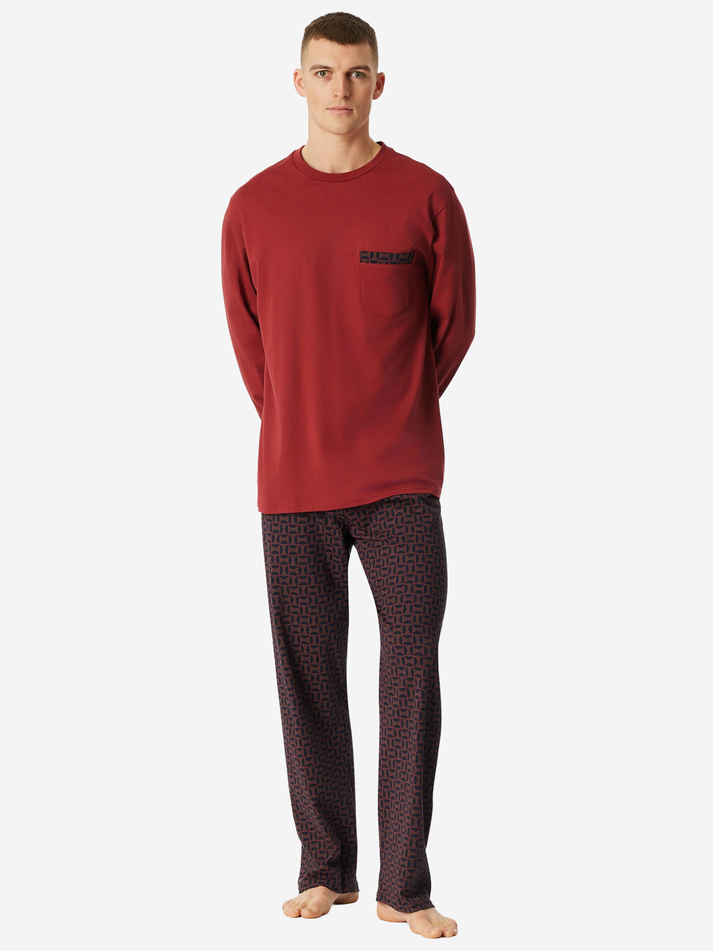 SCHIESSER - Pijama largo ' Comfort Nightwear ' en rojo: frente