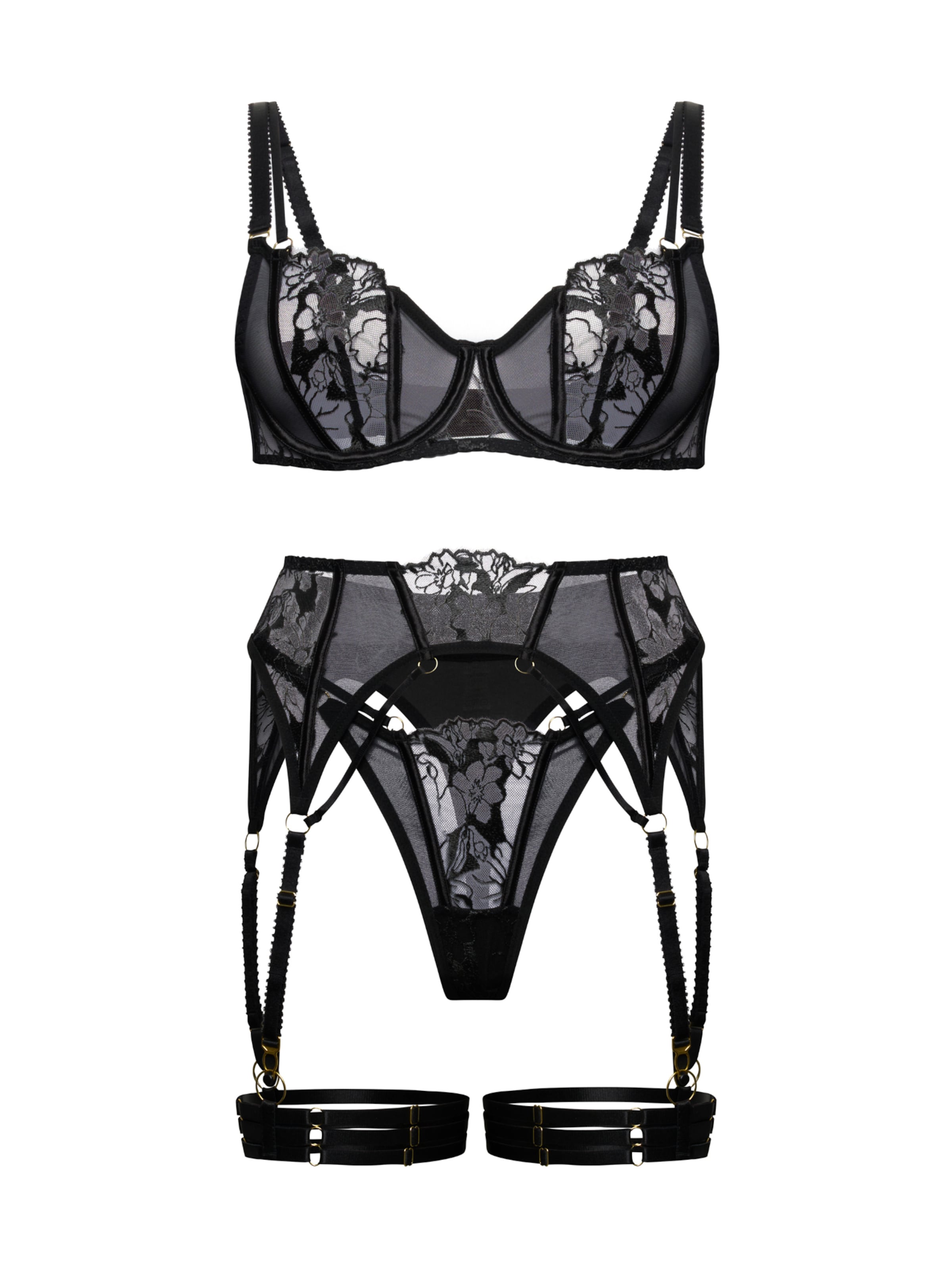 Orchibelle Balconette Underwear Sets 'Nicolette' in Black: front