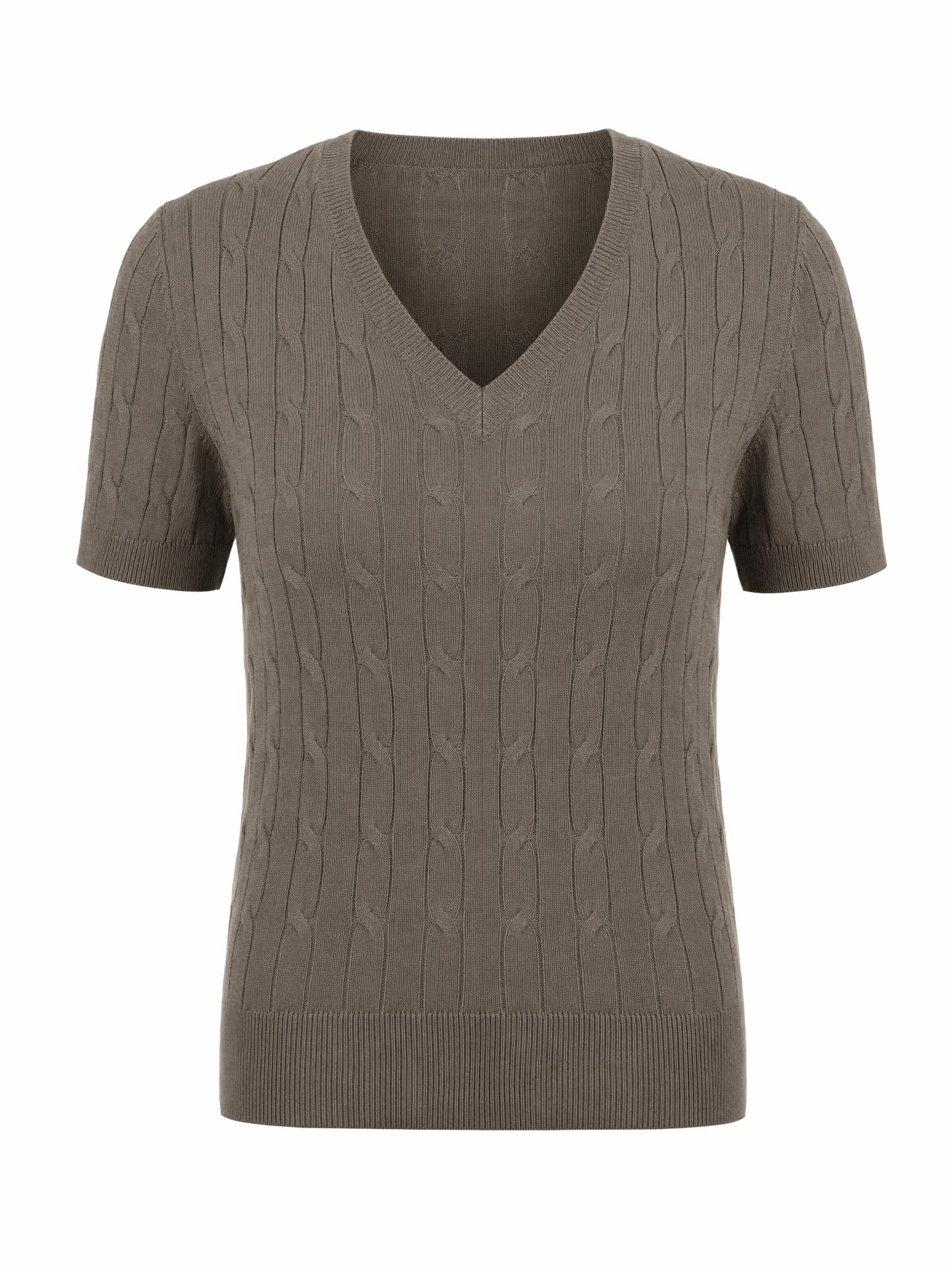 ARACH&CLOZ Shirt 'Kurzarmpullover Damen Pullover Wollmischung Kurzarm V Ausschnitt' in Brown: front