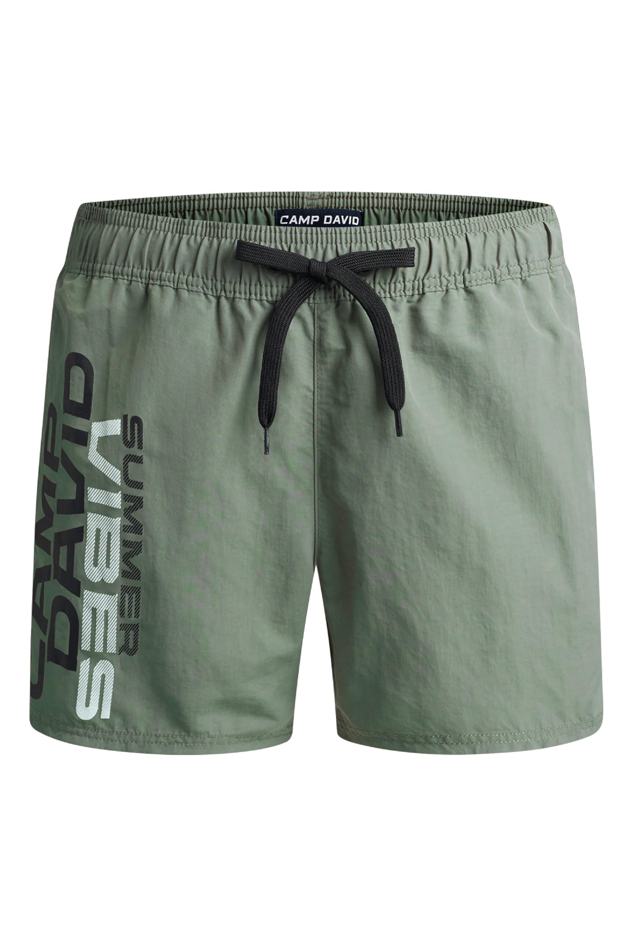 CAMP DAVID Badehose mit Logo Print in Grün: Vorderseite