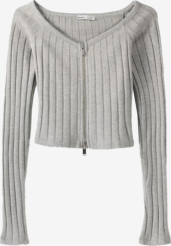 Bershka Knit Cardigan in Grey: front