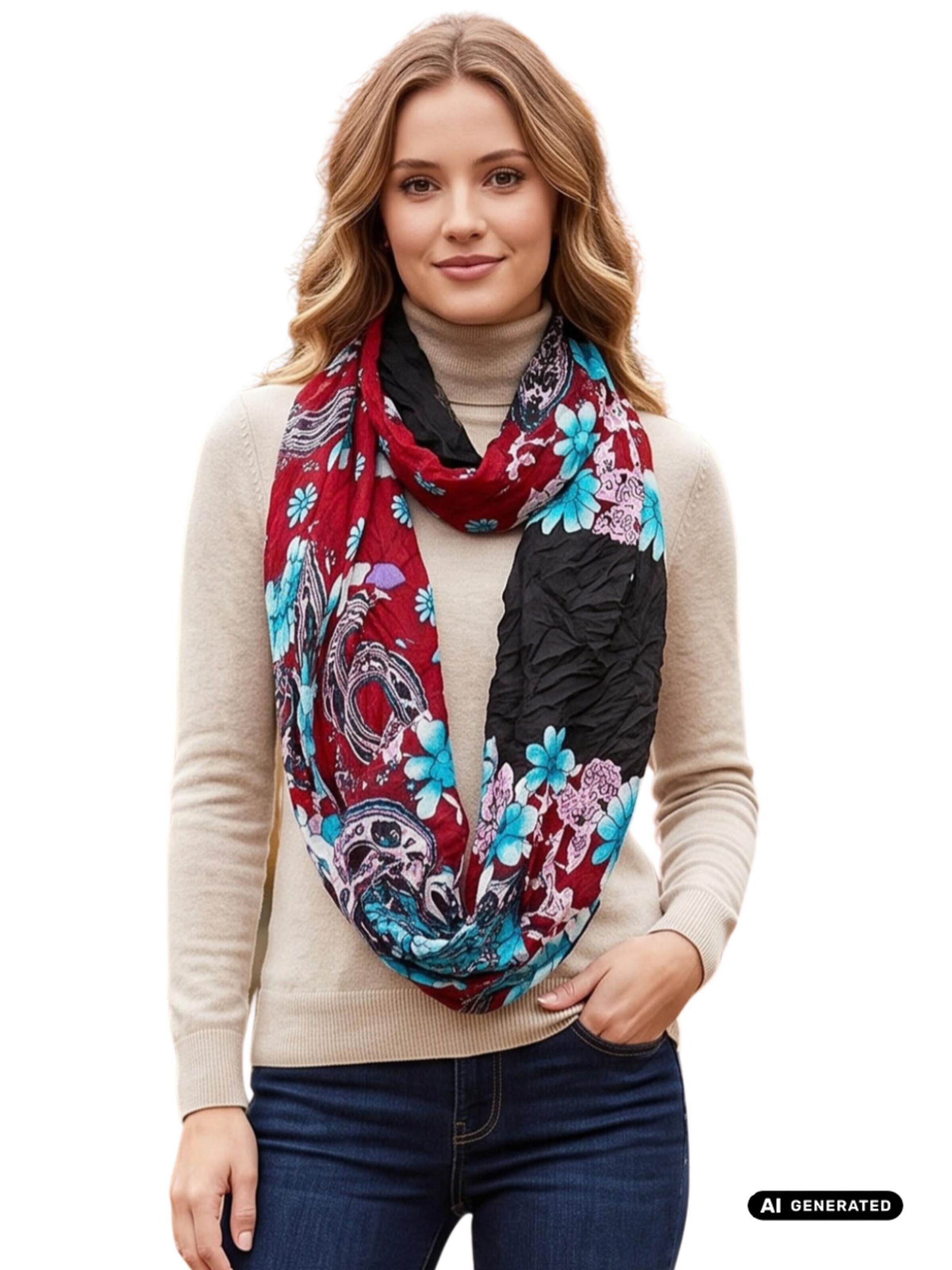 AvaMia Tube Scarf 'Schlauschal Blume' in Red: front