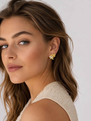 RteRme Náušnice 'Gold Bird and Flower Earrings' – zlatá