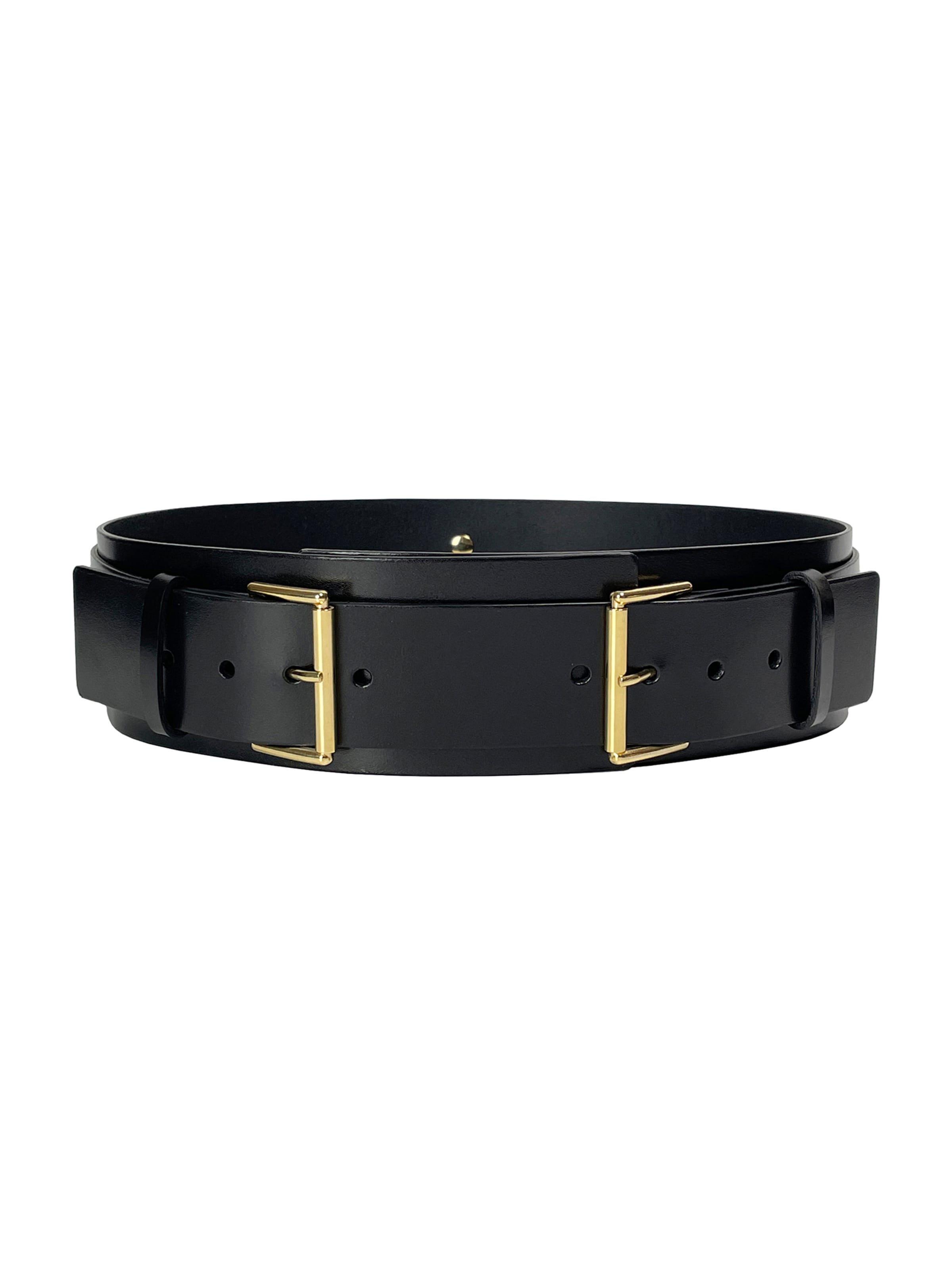 Haute Cuir Belt 'Double Buckle' in Black: front