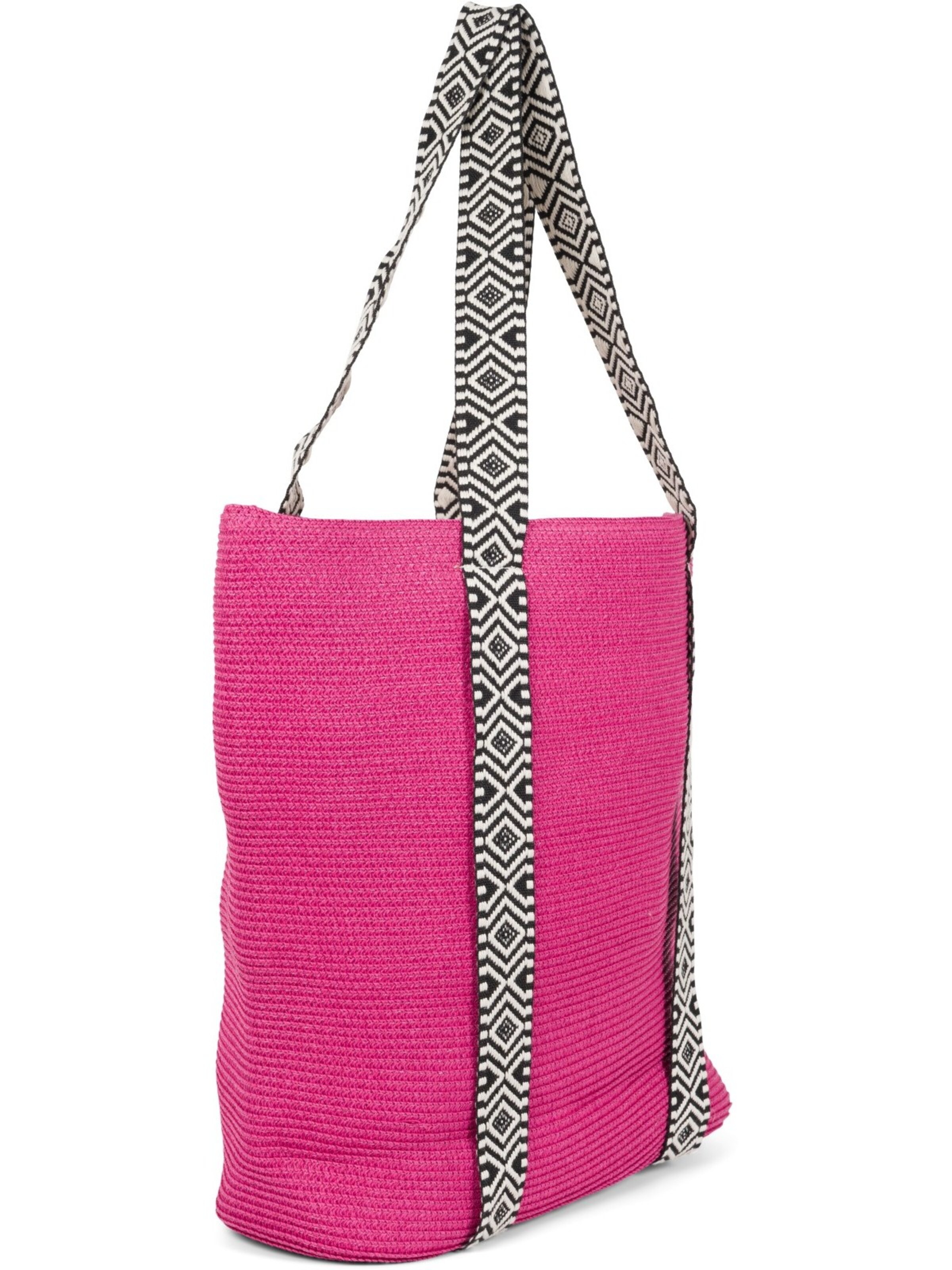 styleBREAKER Beach bag 'Papierstroh Strandtasche Azteken Muster' in Pink