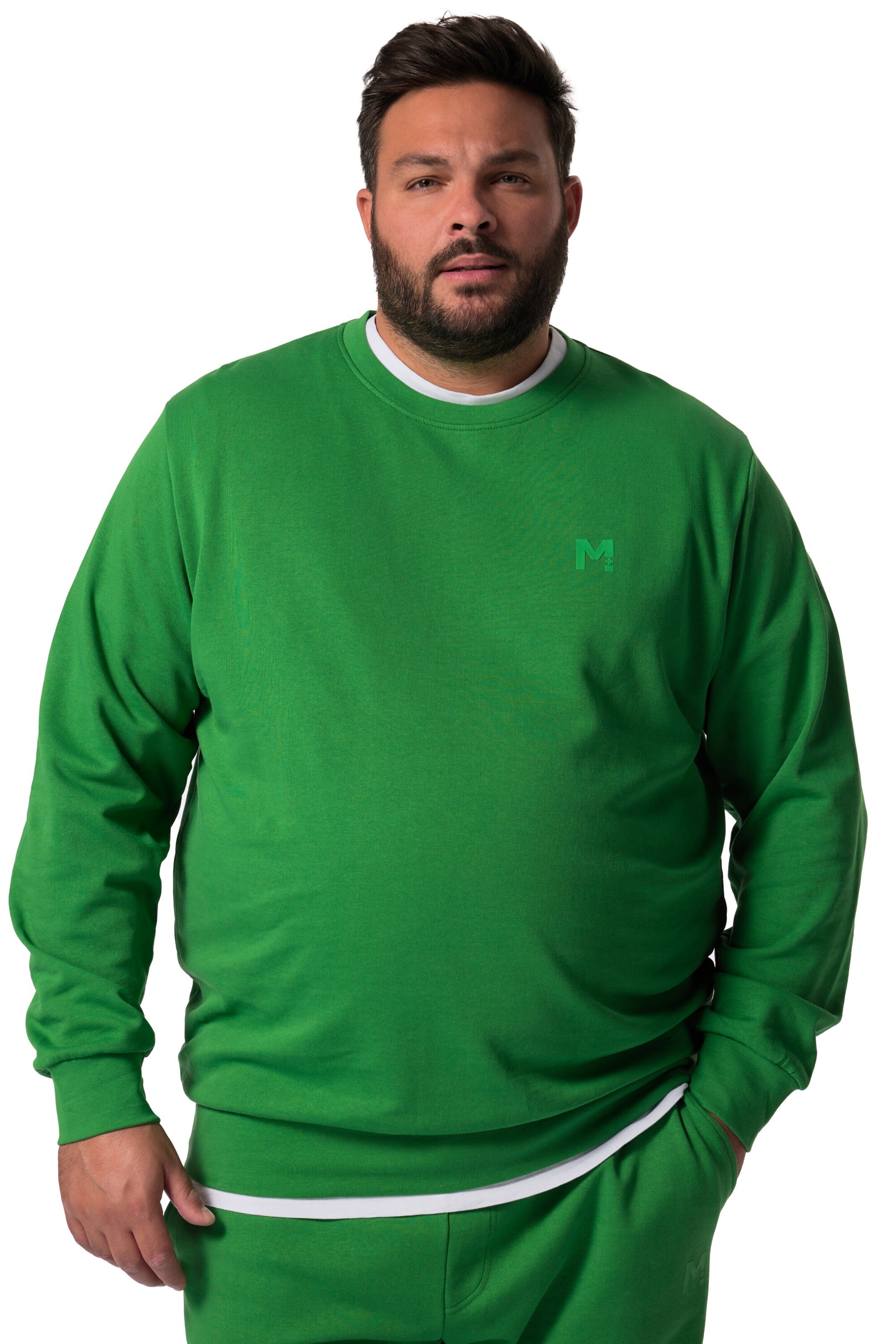 Men Plus Sweatshirt in Groen: voorkant