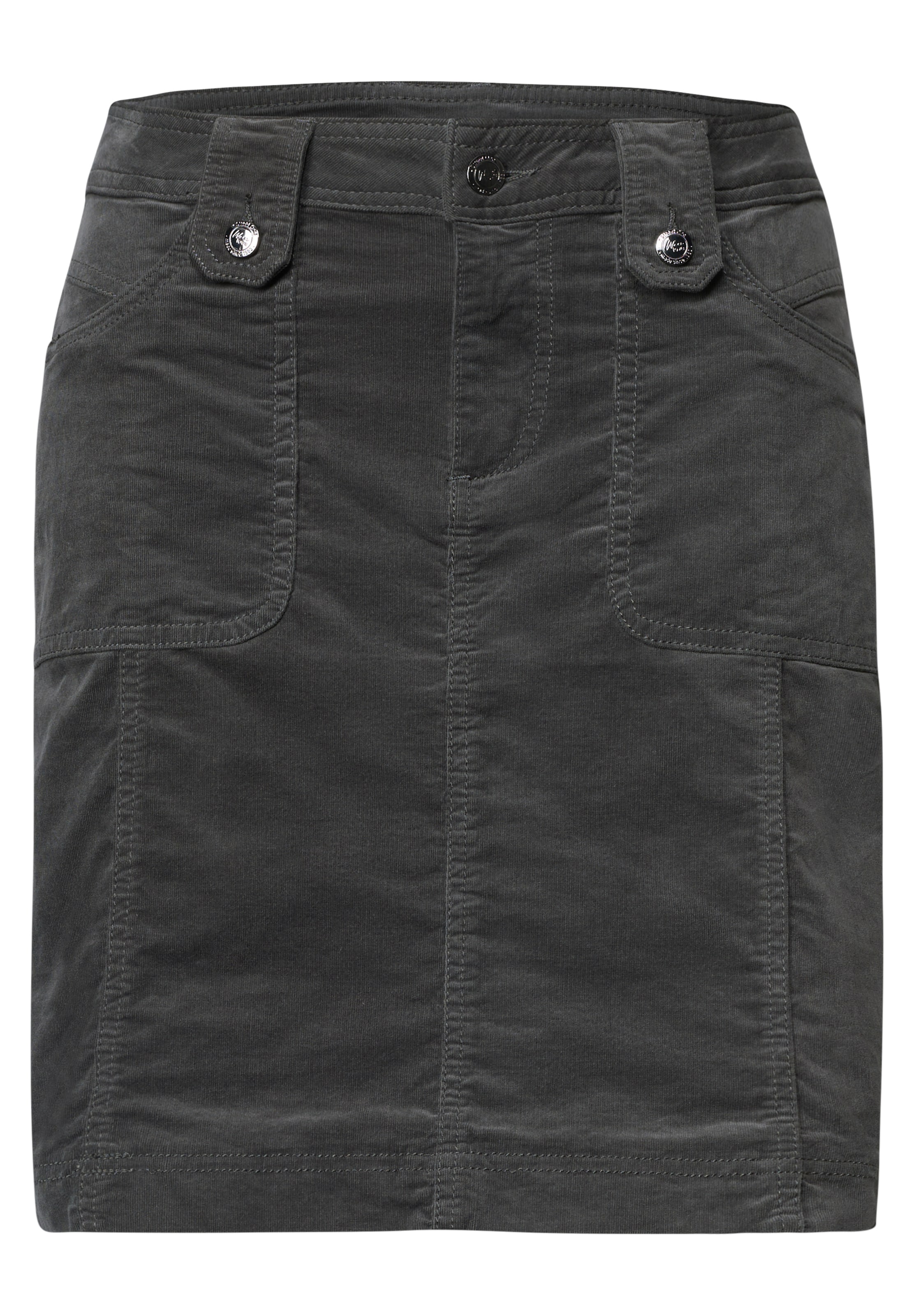 STREET ONE Knielanger Rock aus Cord mit Taschen in Grau: Vorderseite