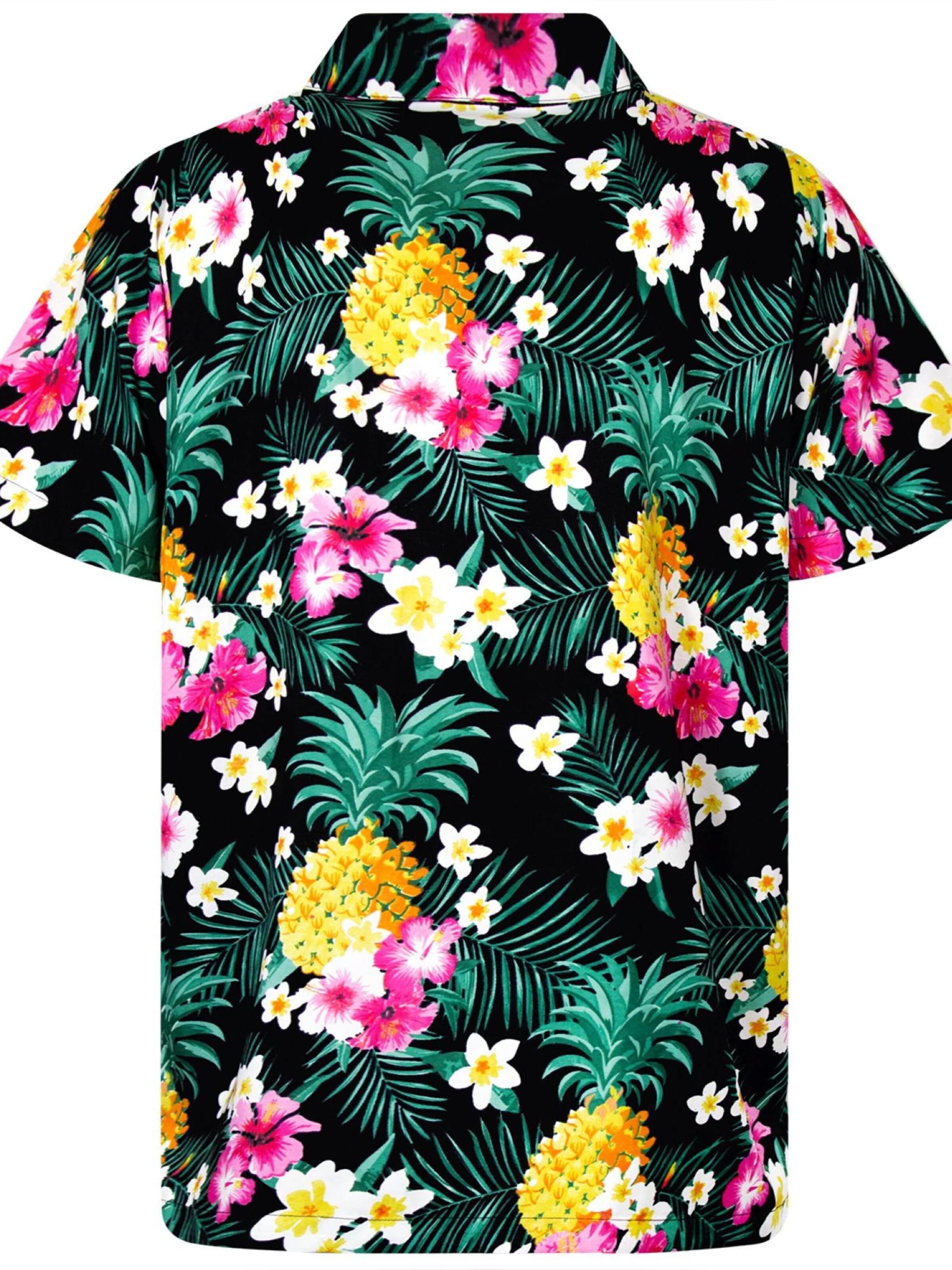 King Kameha Regular fit Overhemd 'Pineapple Flowers' in Zwart