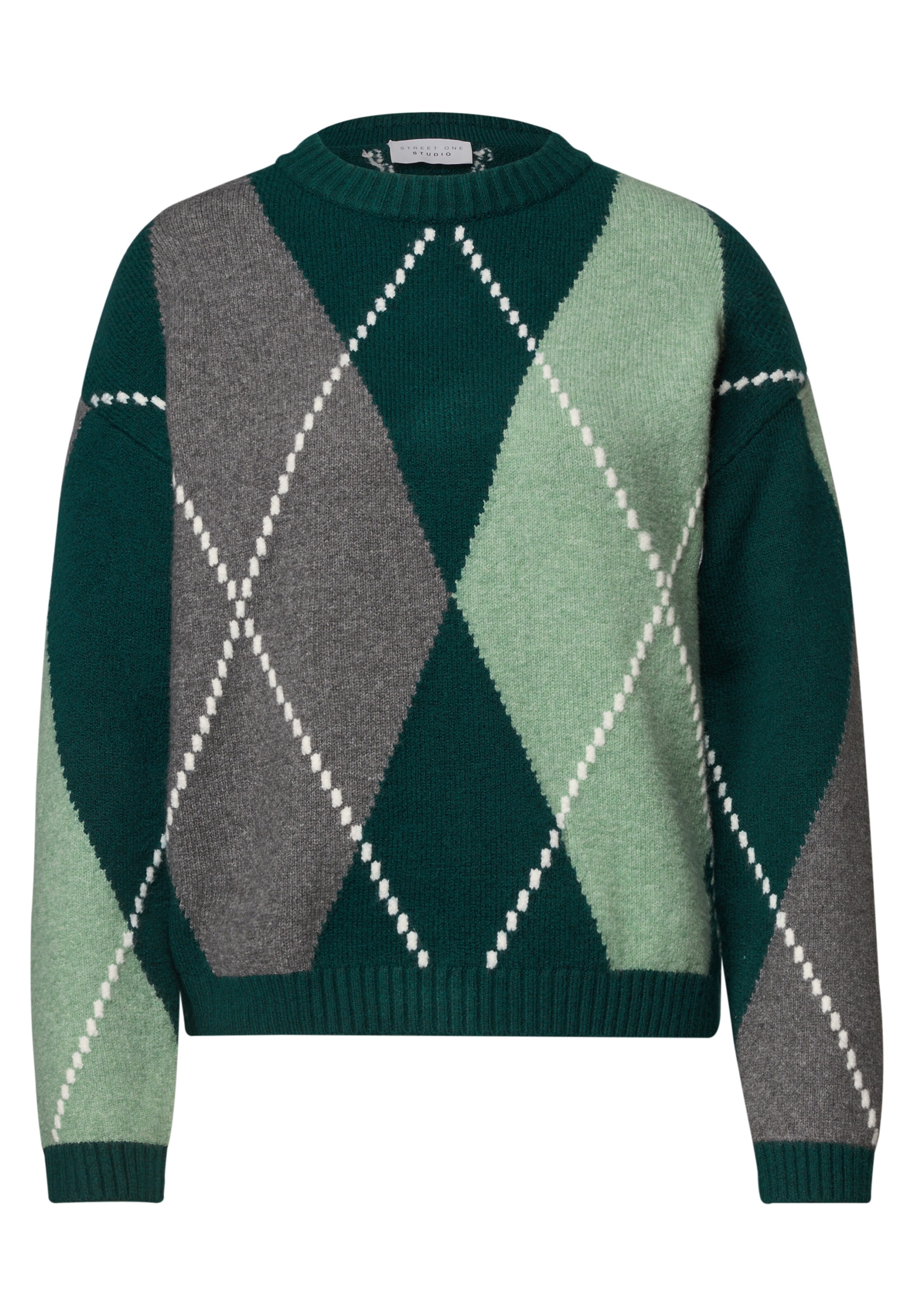 Street One Studio Pullover mit Rundhals und Argyle-Muster in Grün: Vorderseite