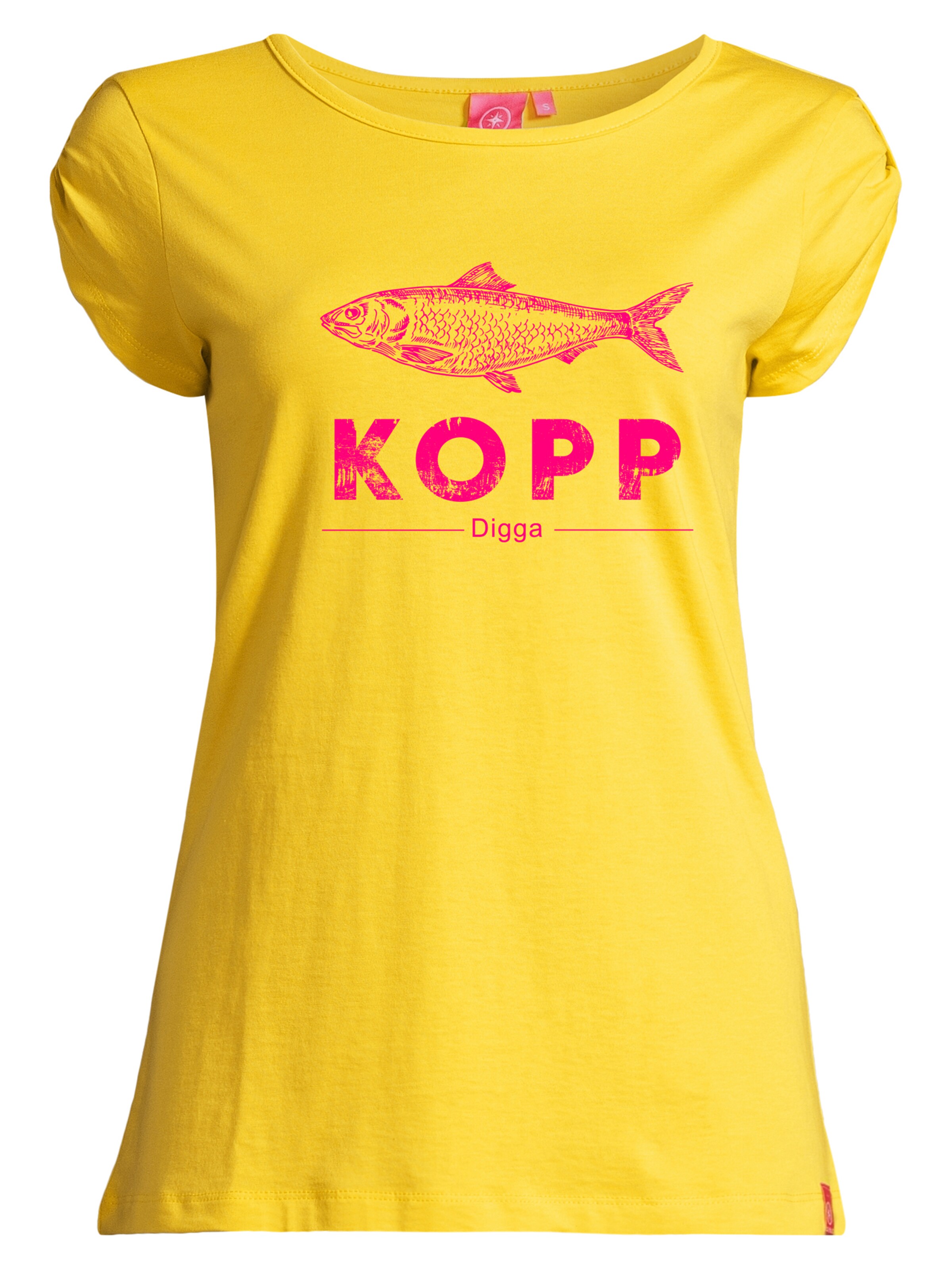 salzhaut Shirt 'BIIKE - FISCHKOPP DIGGA' in Geel: voorkant