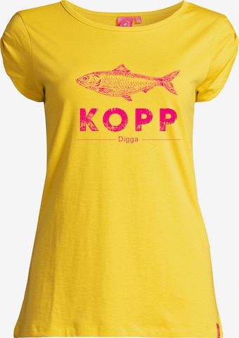 salzhaut Shirt 'BIIKE - FISCHKOPP DIGGA' in Geel: voorkant