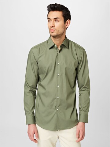 BOSS Black Slim fit Koszula 'H-Hank' w kolorze zielony: przód
