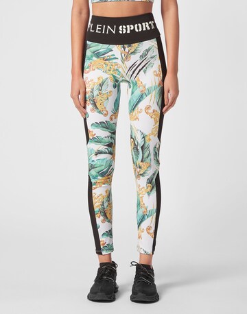 Plein Sport - Skinny Pantalón deportivo en blanco: frente