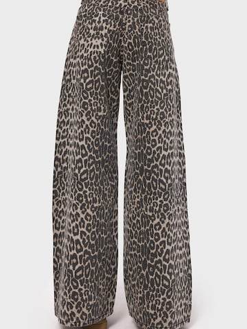 IT'S BASIC Wide Leg Jeans 'LEOPARD PALAZZO MID RISE JEANS'‌‌‌‌‌ in Braun