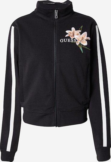 GUESS Sweatjacka 'ZOEY' i beige / mörkgrön / svart / off-white, Produktvy