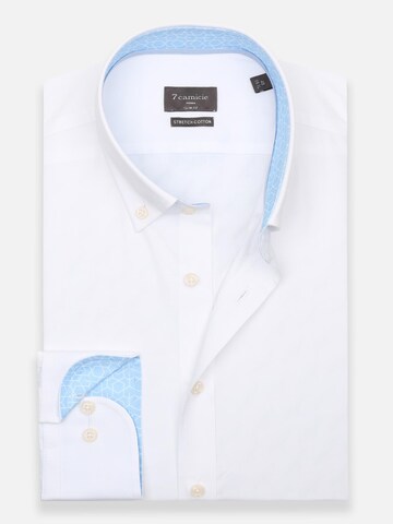 7Camicie Slim Fit Businesshemd 'Leonardo Sport Poplin Stretch Man Shirt Black'‌‌‌‌ in Weiß