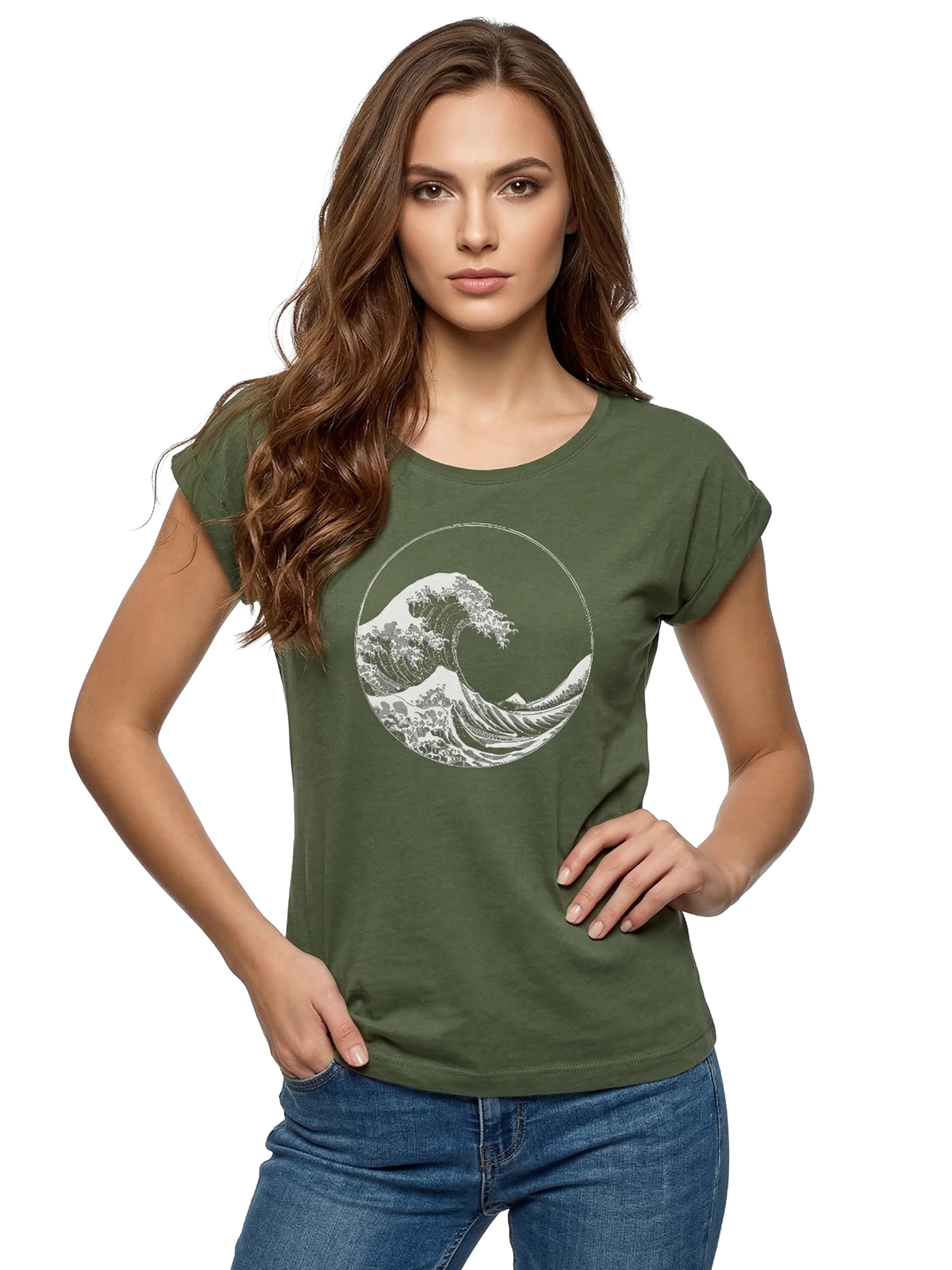 MAKAYA Shirt 'Kanagawa Welle'‌‌ in Grün: Vorderseite