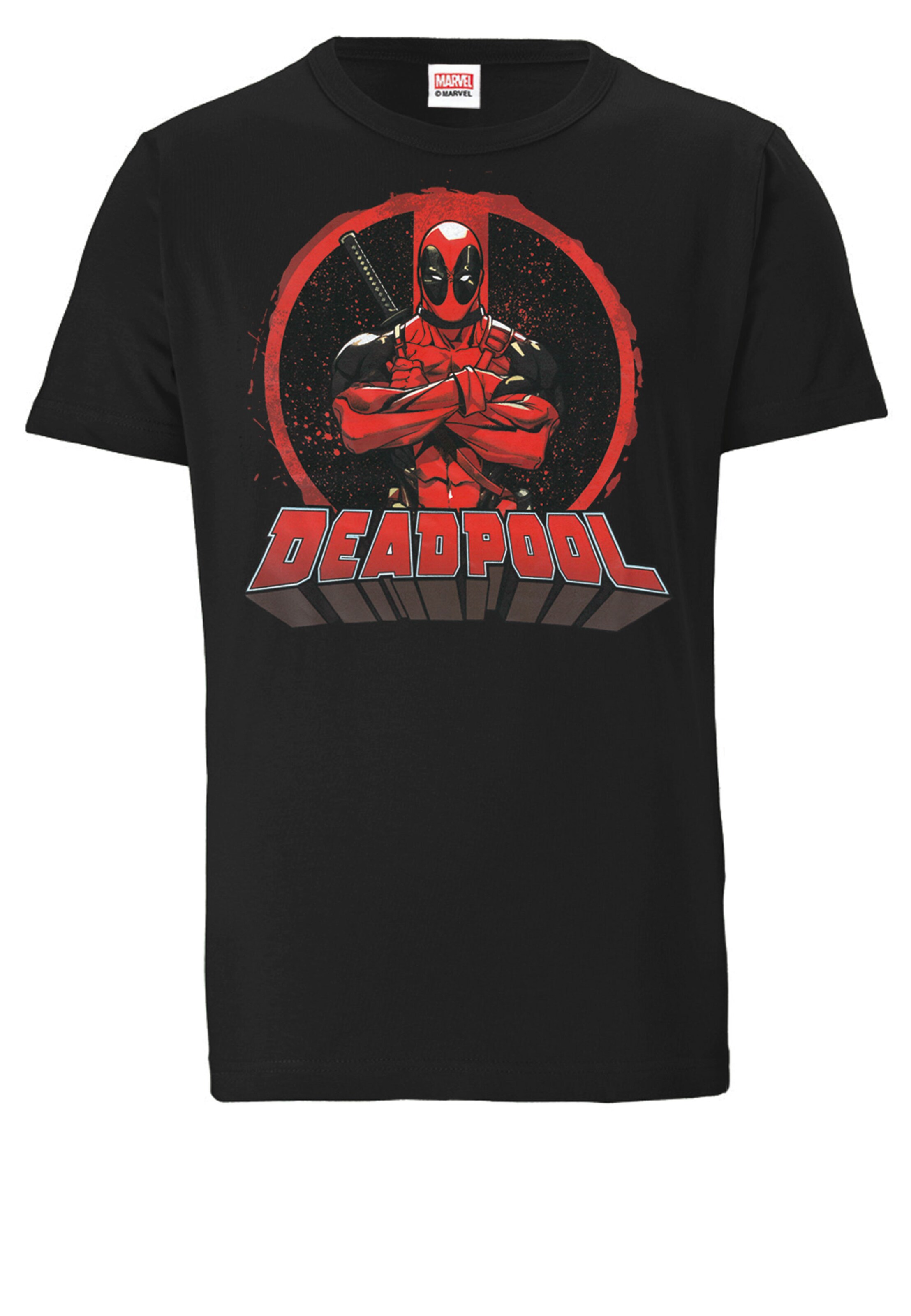 LOGOSHIRT Shirt 'Deadpool' in Zwart: voorkant