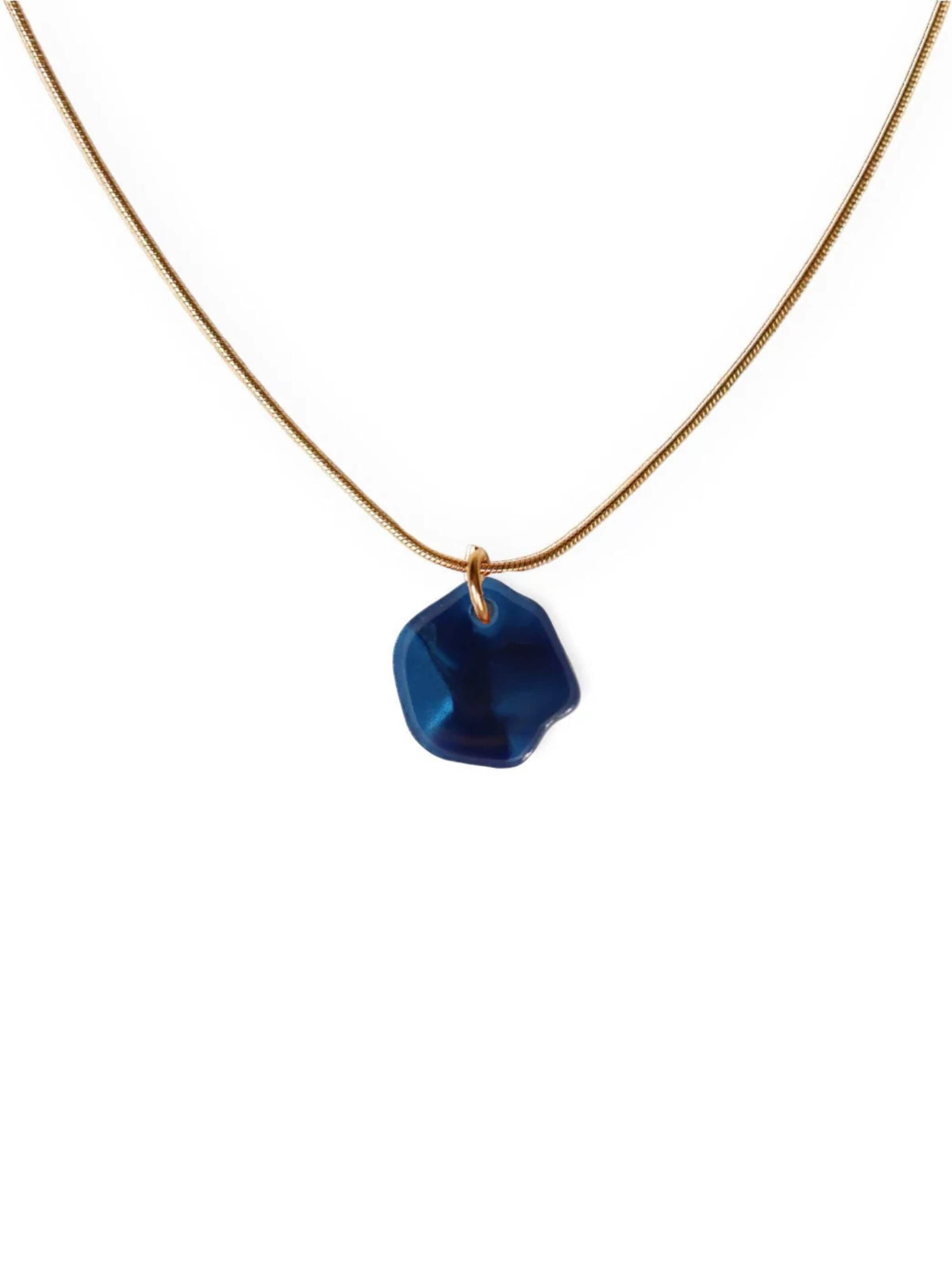 Fräulein Wunder - Colar 'Acetat Alice Gold' em azul