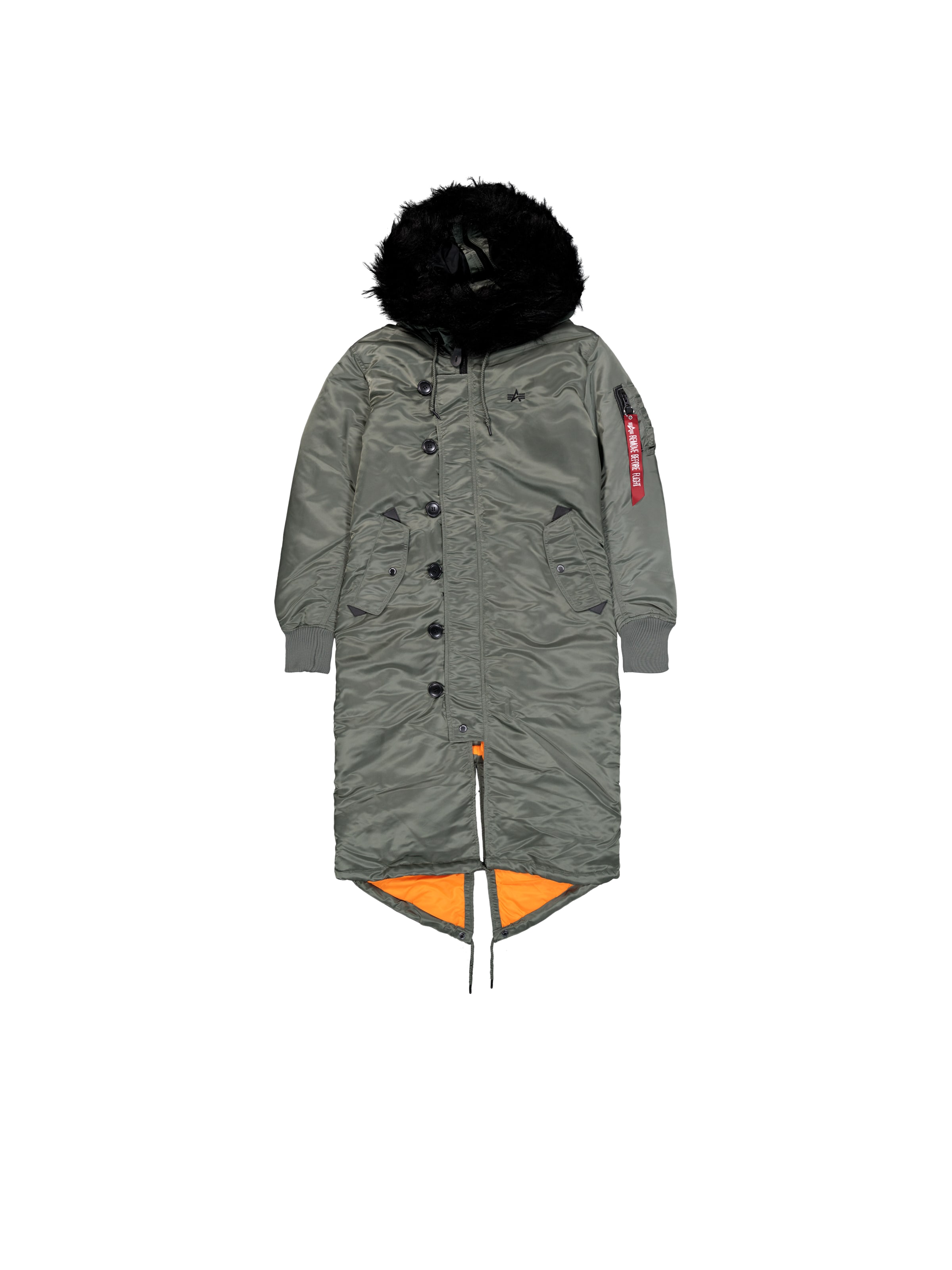 ALPHA INDUSTRIES Winter Parka 'Long Fishtail' in Green: front