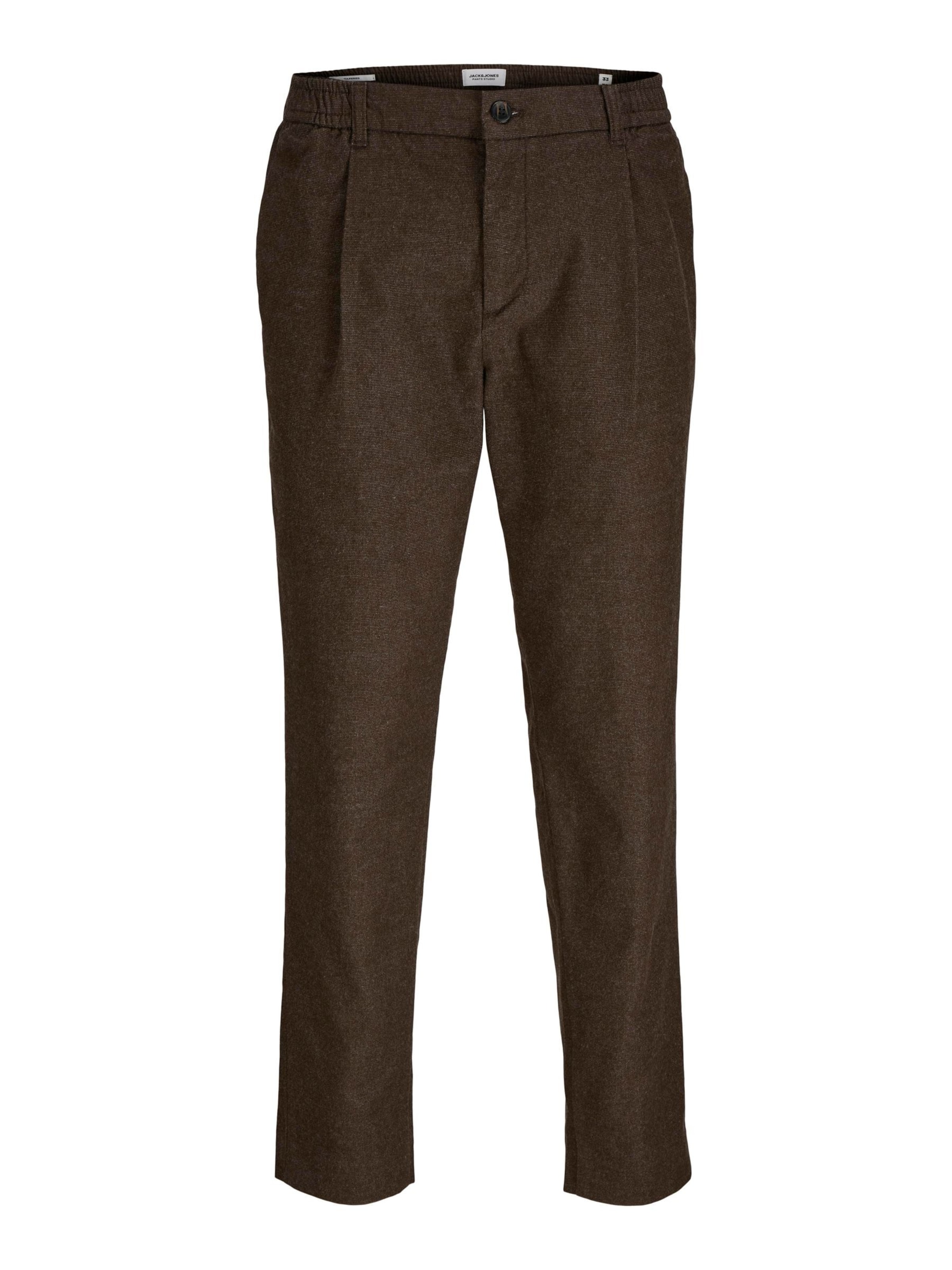 JACK & JONES Bukser med lægfolder i brun-meleret, Produktvisning