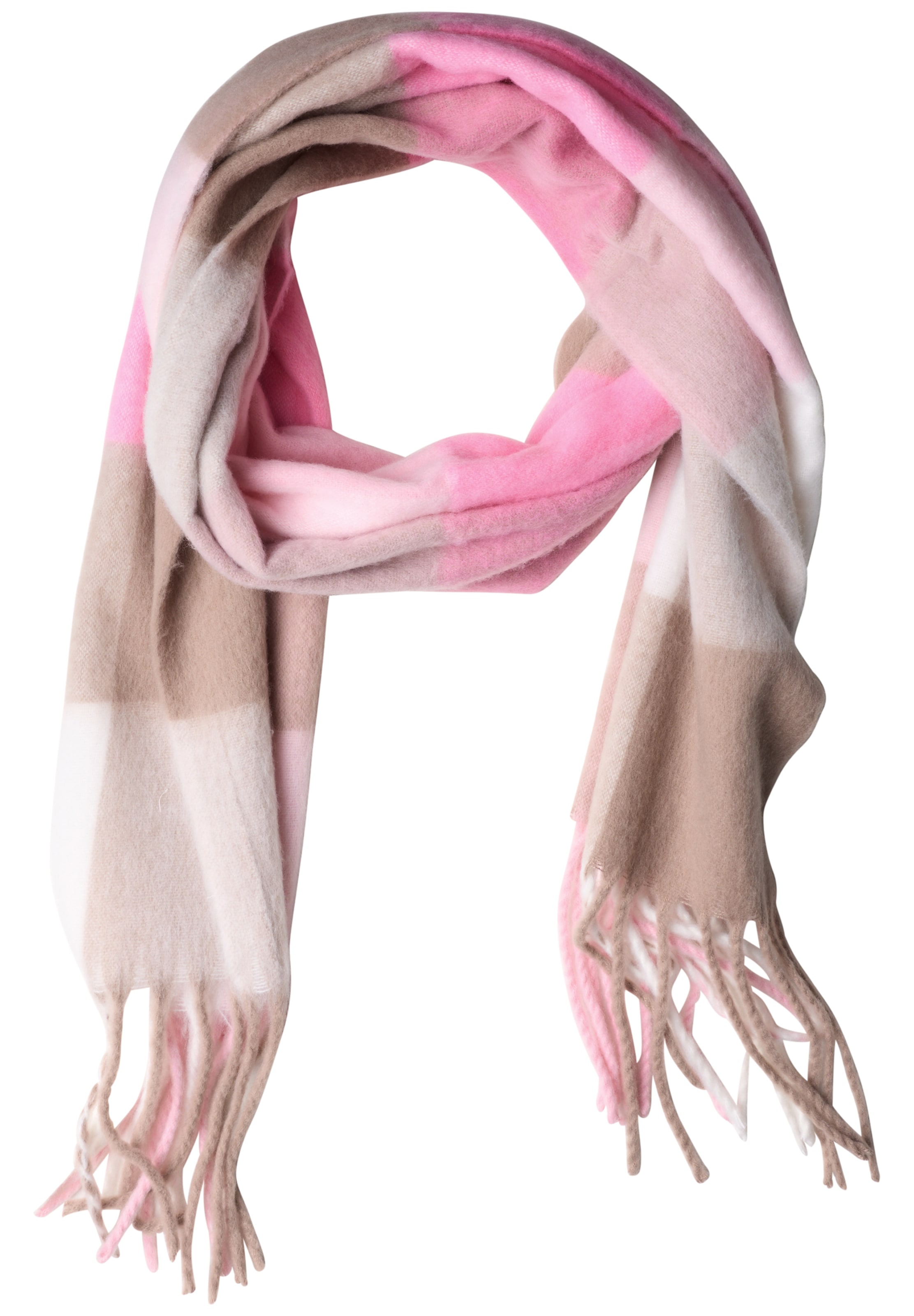 STREET ONE Langer Madras Schal mit Fransen in Pink: Vorderseite