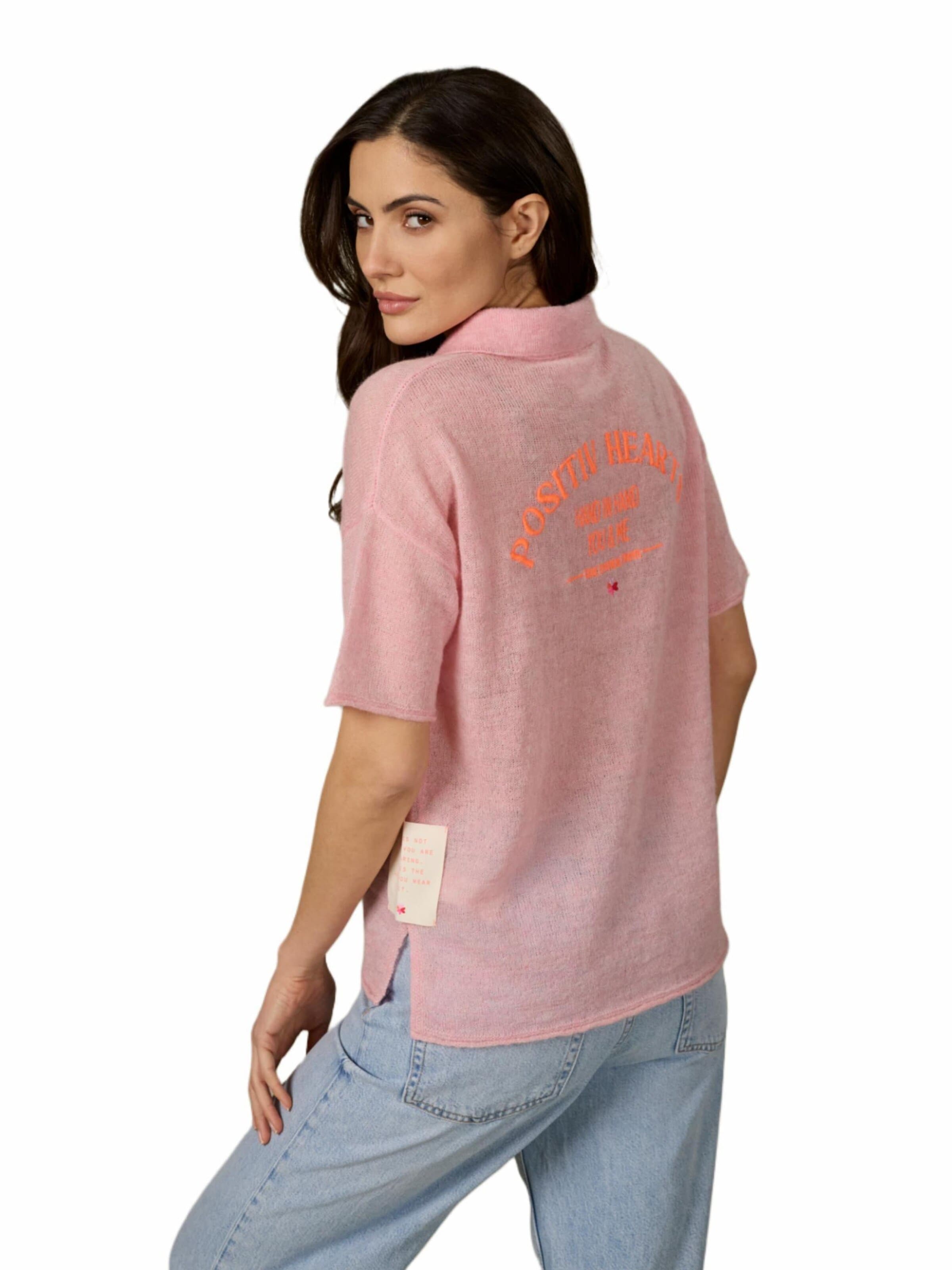 LIKS. Munich Sweter 'Strickpoloshirt mit Stickerei im Rückteil aus Mohair-Woll-Mischung - DeliaC' w kolorze różowy