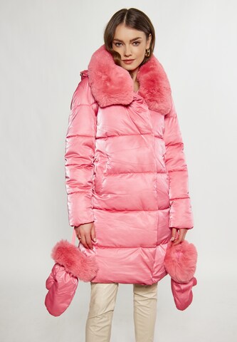Palton de iarnă de la faina pe roz: față