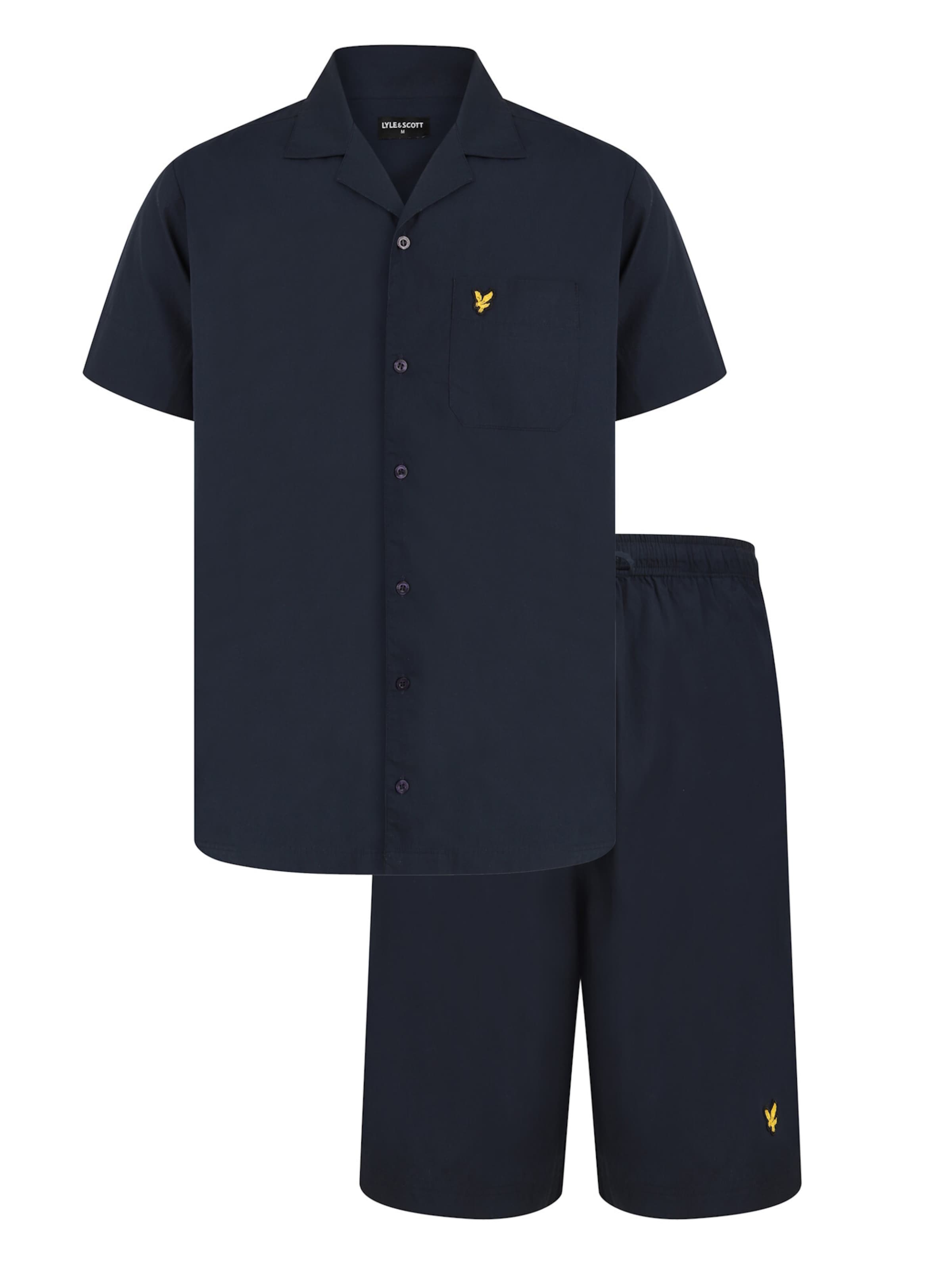 Lyle & Scott Pyjama court 'Riley' en bleu foncé / jaune, Vue avec produit