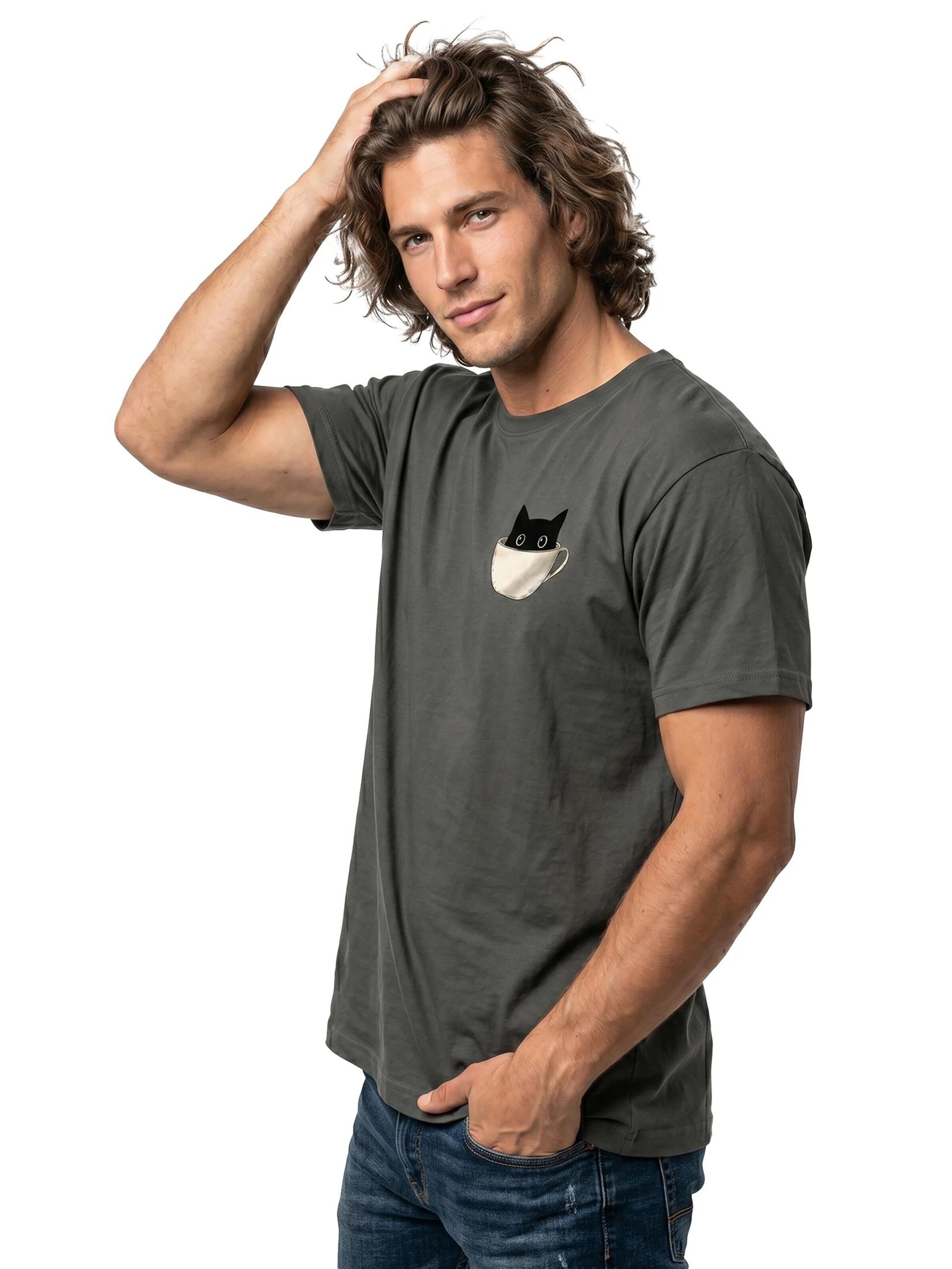MAKAYA Shirt 'Cup Cat'‌‌‌‌‌‌‌‌‌ in Grau