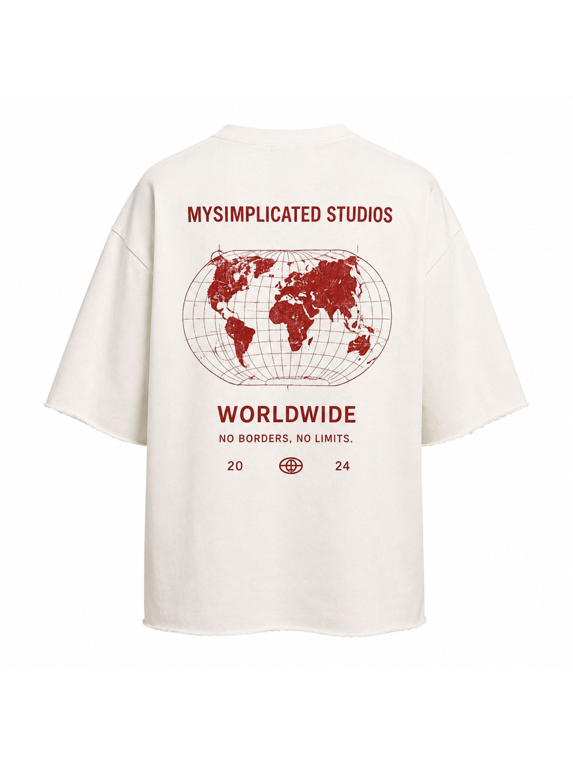 Tricou supradimensional 'Worldwide Ivory' de la mysimplicated pe bej: față