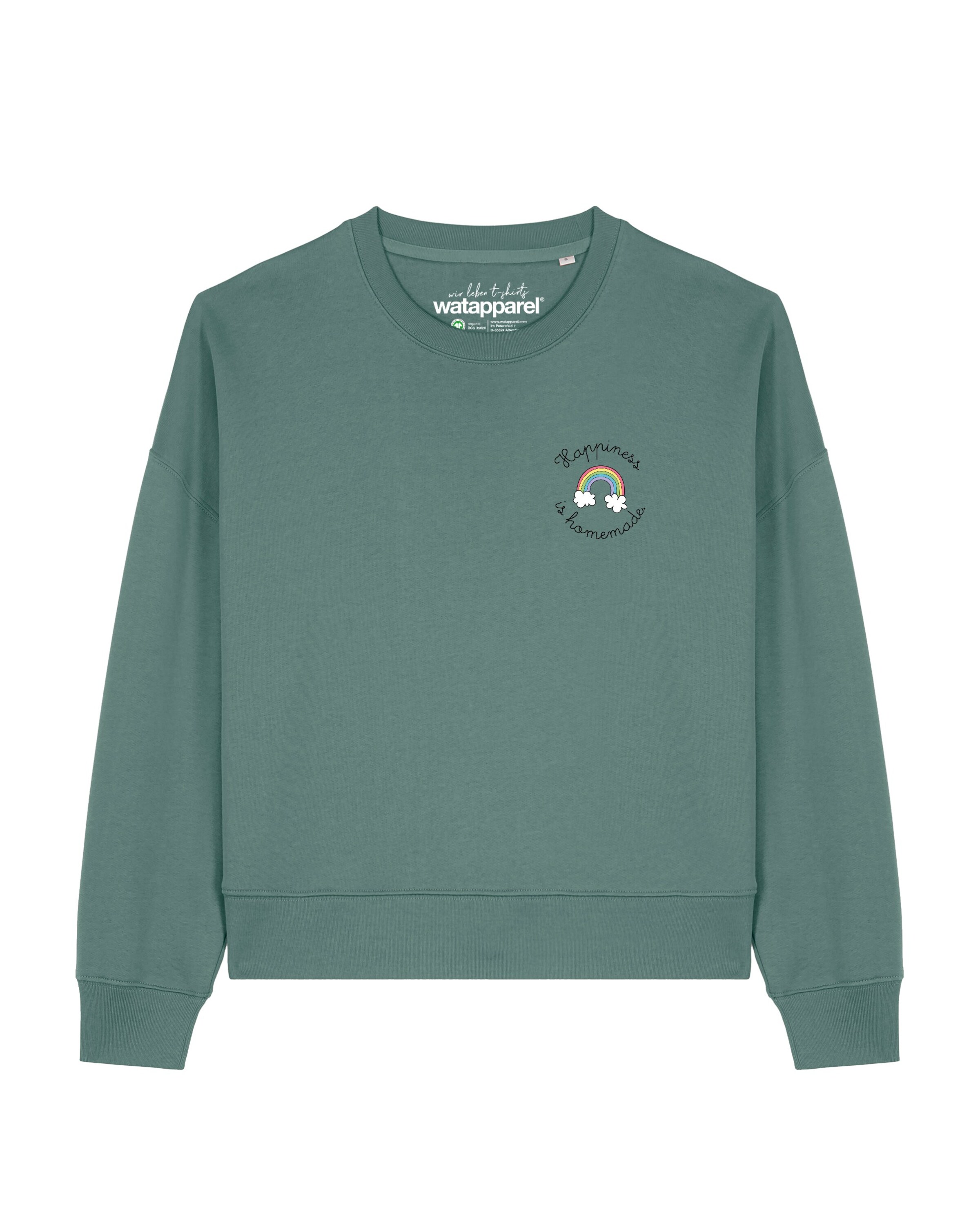 Watapparel Sweatshirt ' Happiness is homemade ' in Groen: voorkant