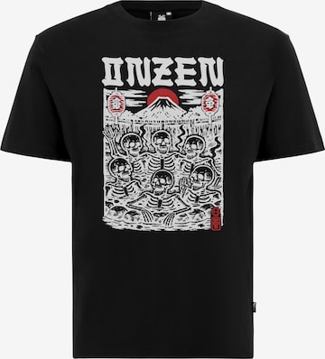 Oldskull Shirt 'Asian Onzen Skull Party Graphic' in Zwart: voorkant