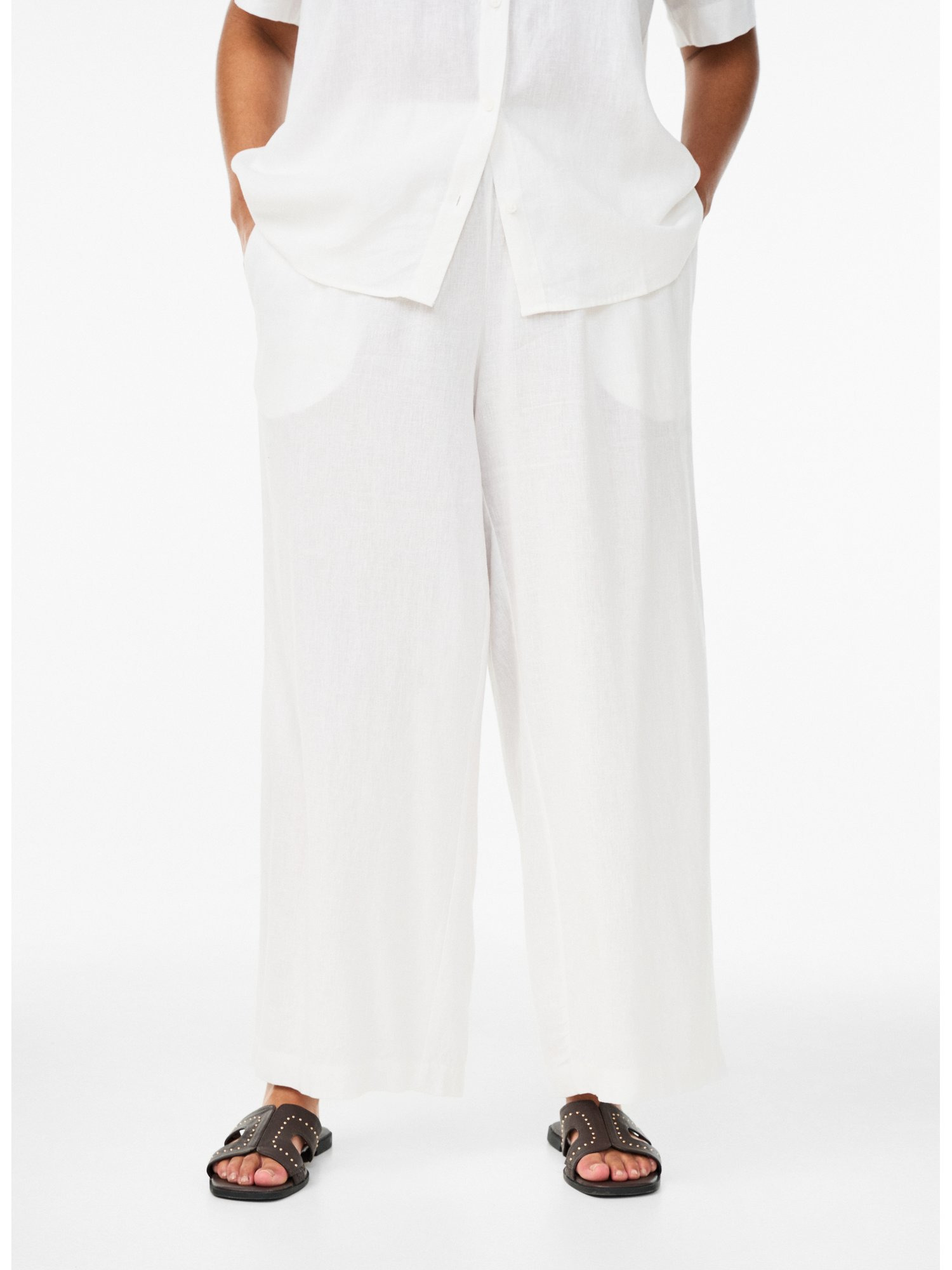 Wide leg Pantaloni 'VLINE' de la Zizzi pe alb: față