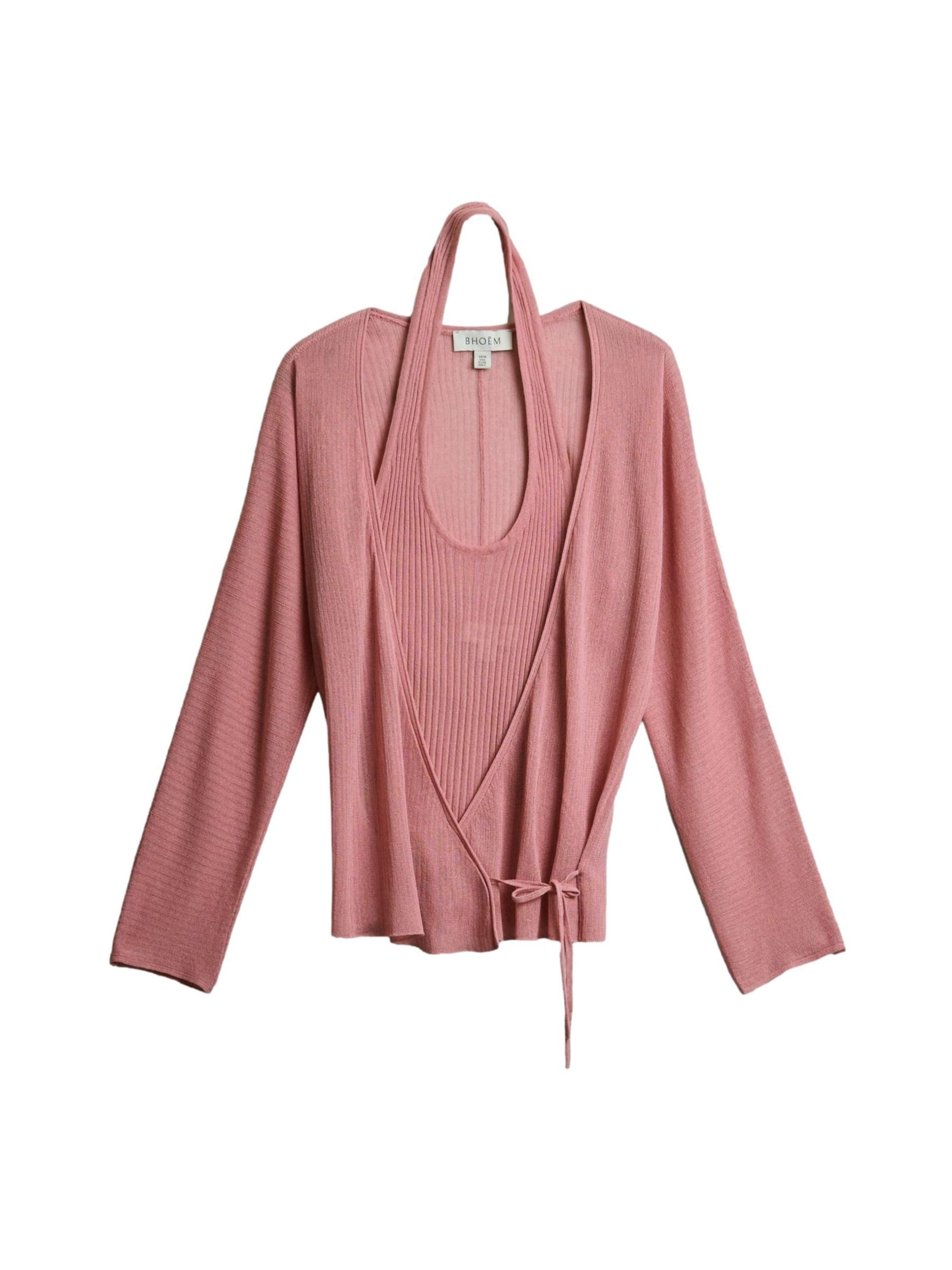 Bhoem Set: Strickjacke und Stricktop in Pink: Vorderseite