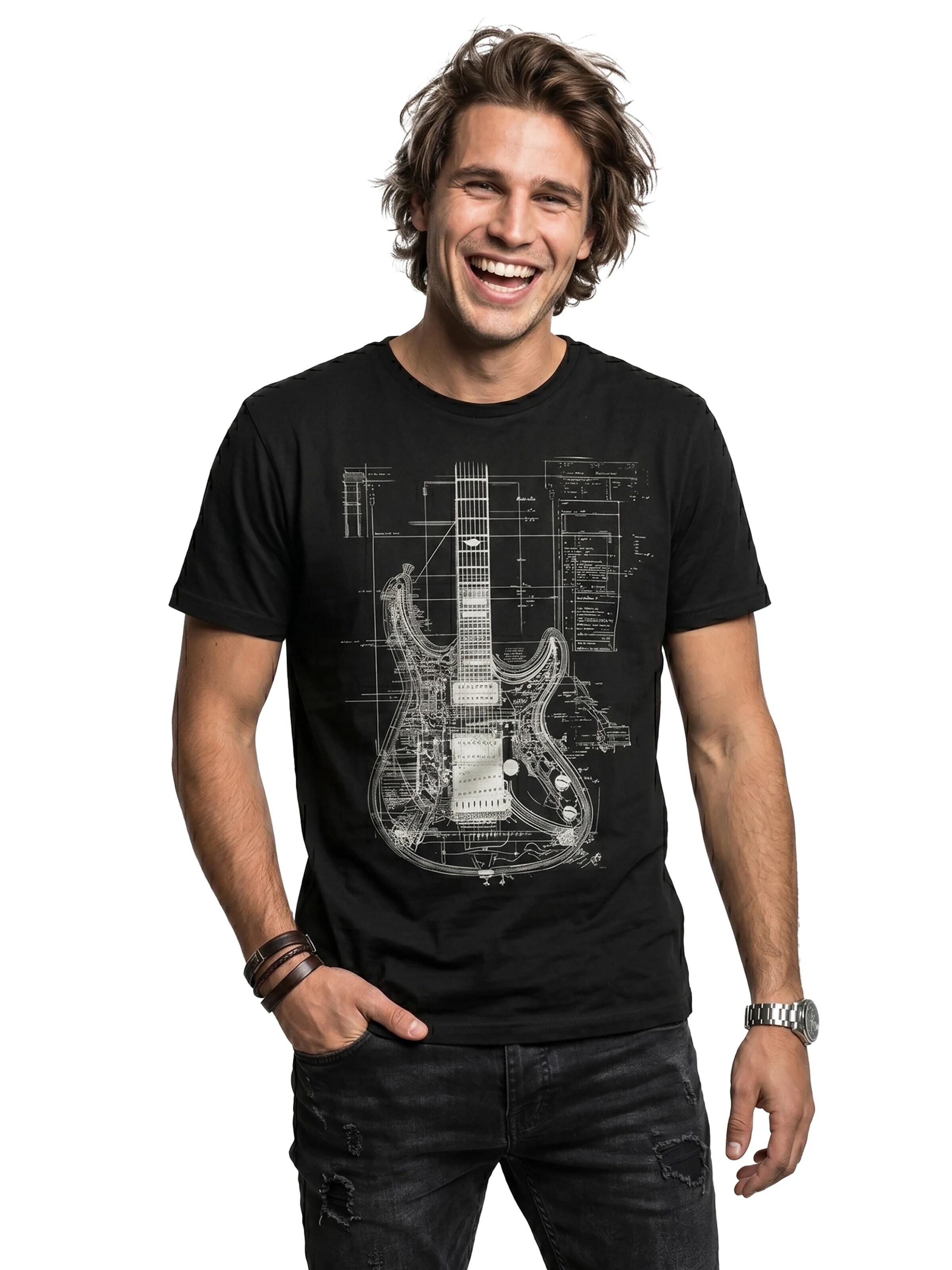 MAKAYA Shirt 'Guitar BluePrint' in Black