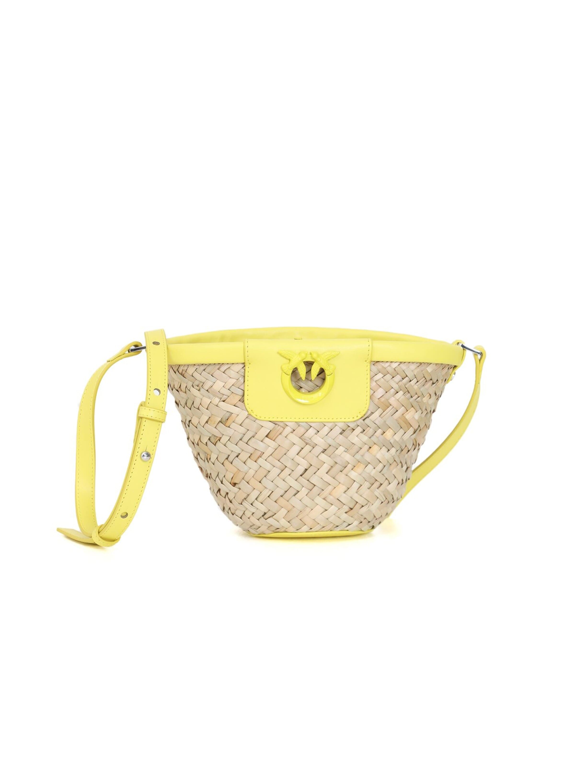 Sacs à main 'Love Summer Bucket Rafia + Vitello Seta' PINKO en beige : devant