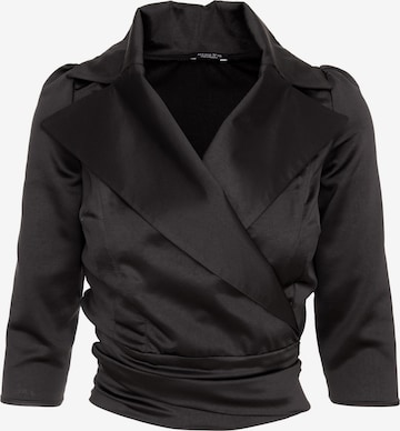 AVENUE N°29 - Blusa 'Satin Lapel Wrap Blouse With Bow' en negro: frente