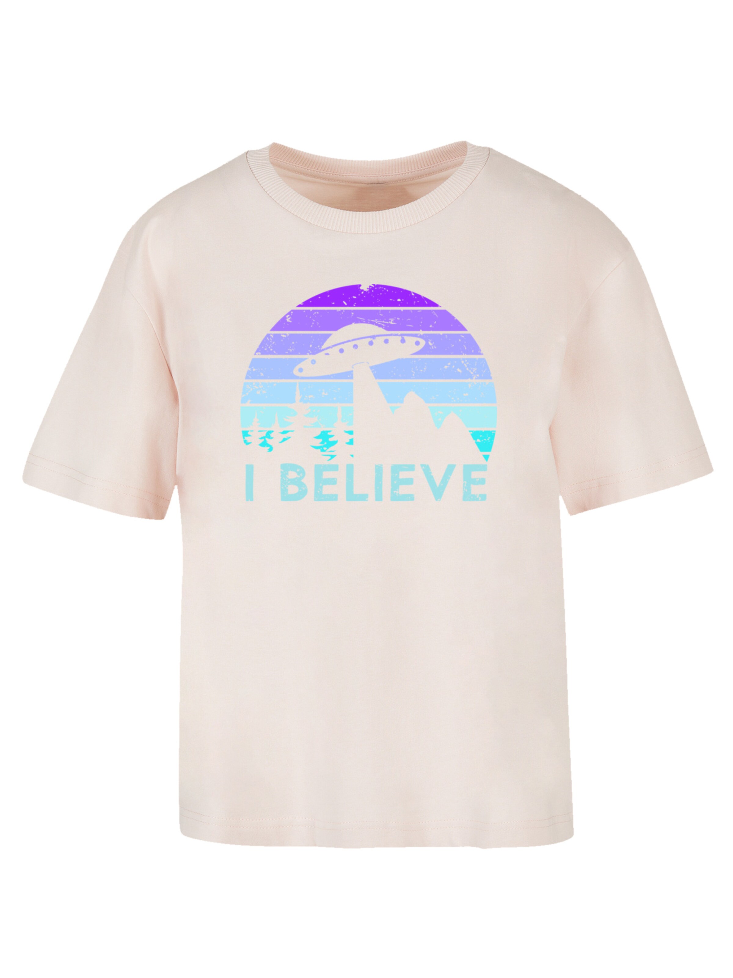 F4NT4STIC Shirt 'I BELIEVE UFO Alien Raumschiff' in Roze: voorkant