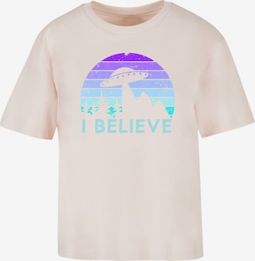 F4NT4STIC Shirt 'I BELIEVE UFO Alien Raumschiff' in Roze: voorkant