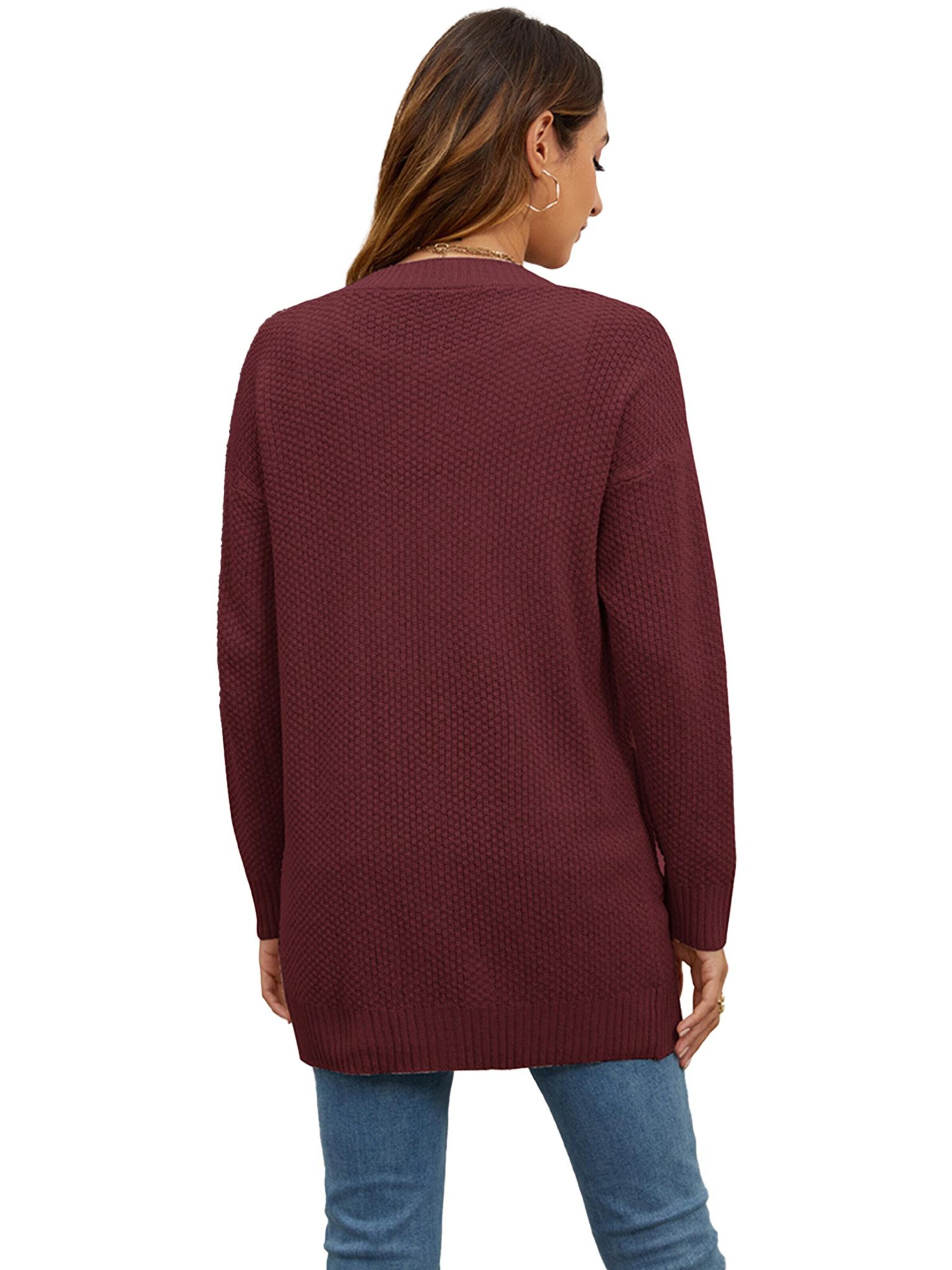 KoJooin Kardigan 'Damenmode Cardigan Pullover Leicht Offen Vorderseite Lang Lässig Strand Kimono Outfits mit Taschen' w kolorze czerwony
