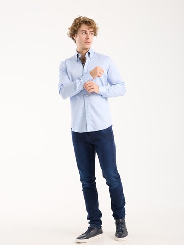 Slim fit Camicia 'Roma Iconic Satin Man Shirt Grey' di 7Camicie in blu