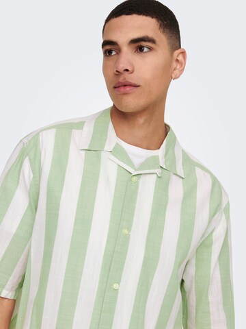 Only & Sons Comfort fit Button Up Shirt 'Tes' in Green