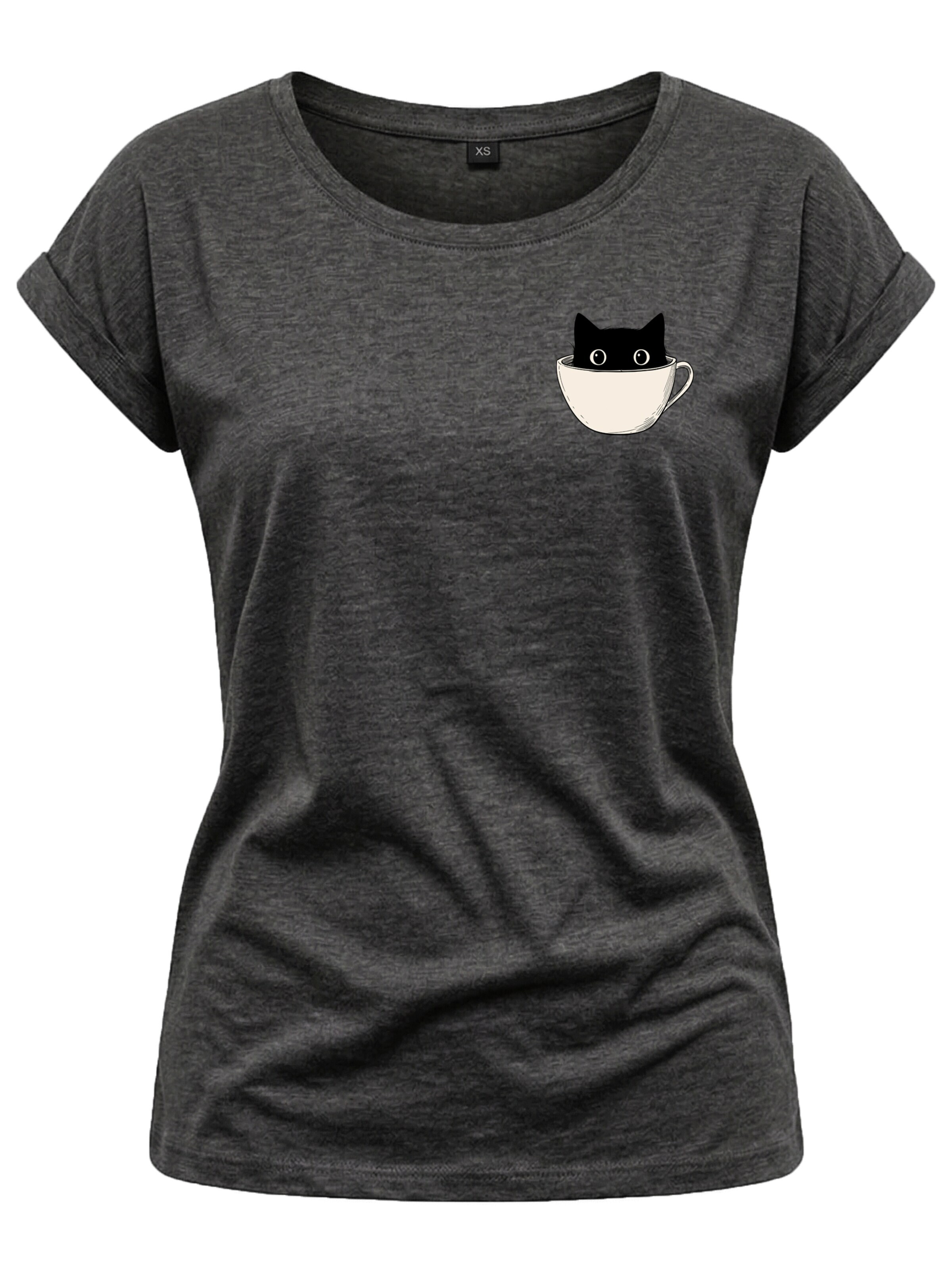 MAKAYA Shirt 'Cup Cat' in Grey: front