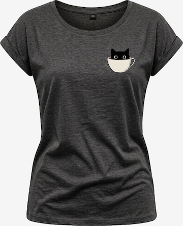MAKAYA Shirt 'Cup Cat' in Grey: front