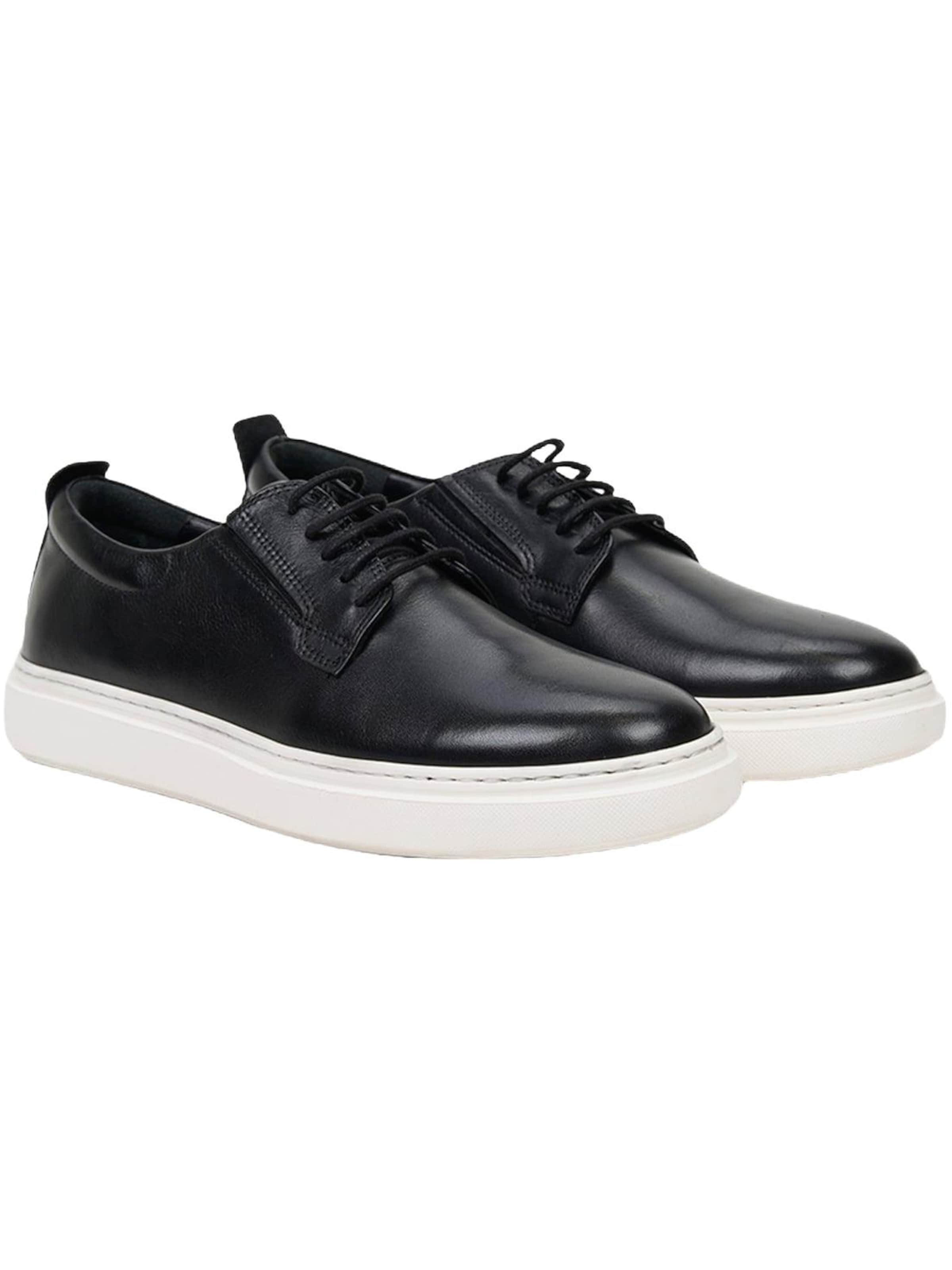 Desa - Calzado deportivo con cordones 'DESA Herren-Schnürschuhe aus Leder mit weißer Sohle' en negro