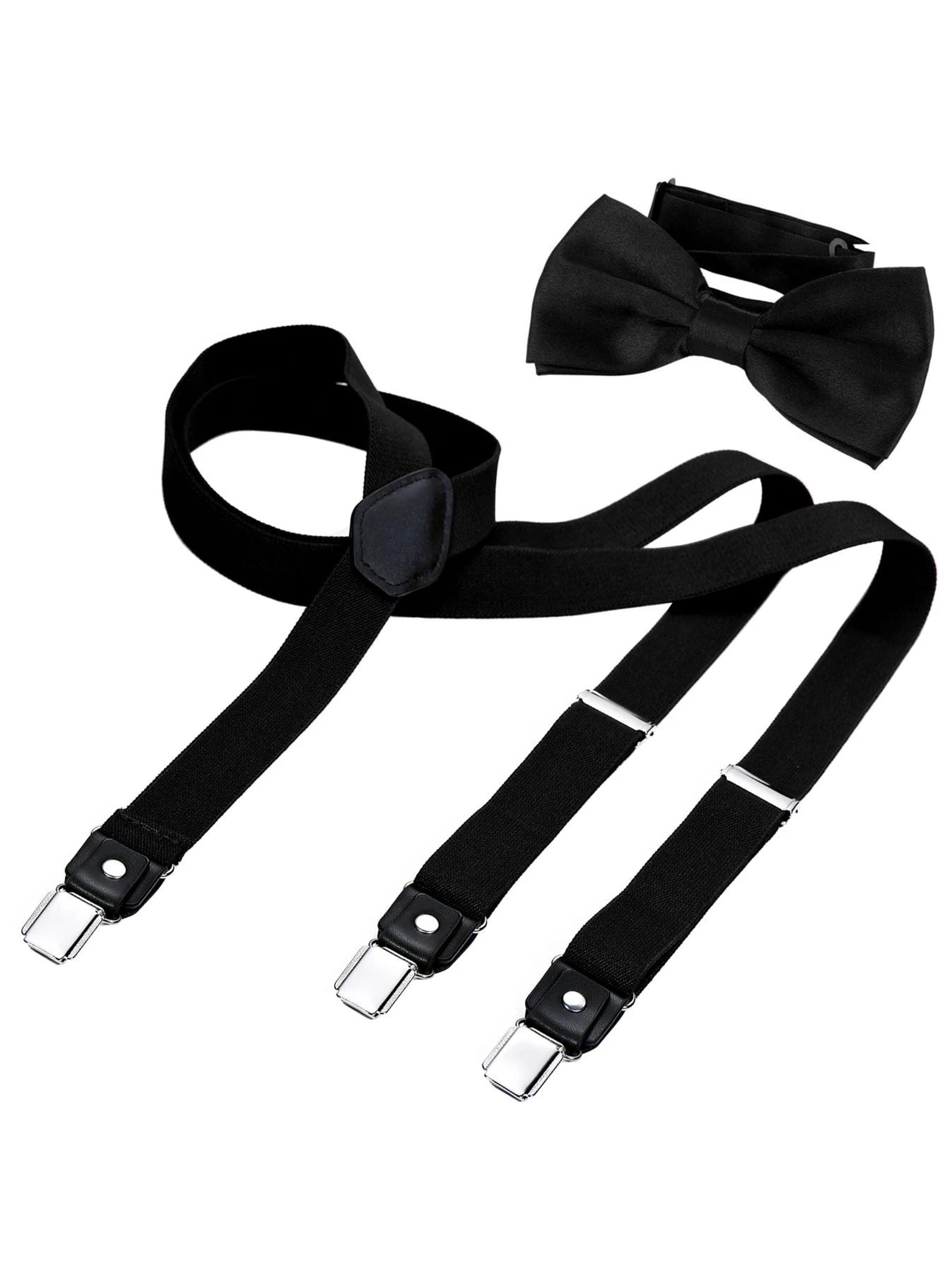 DonDon Suspenders 'DonDon Hosenträger 2,5 cm breit und Fliege handgefertigt für Hochzeit, Party, Smoking, Braun' in XS-XL in Black, Item view