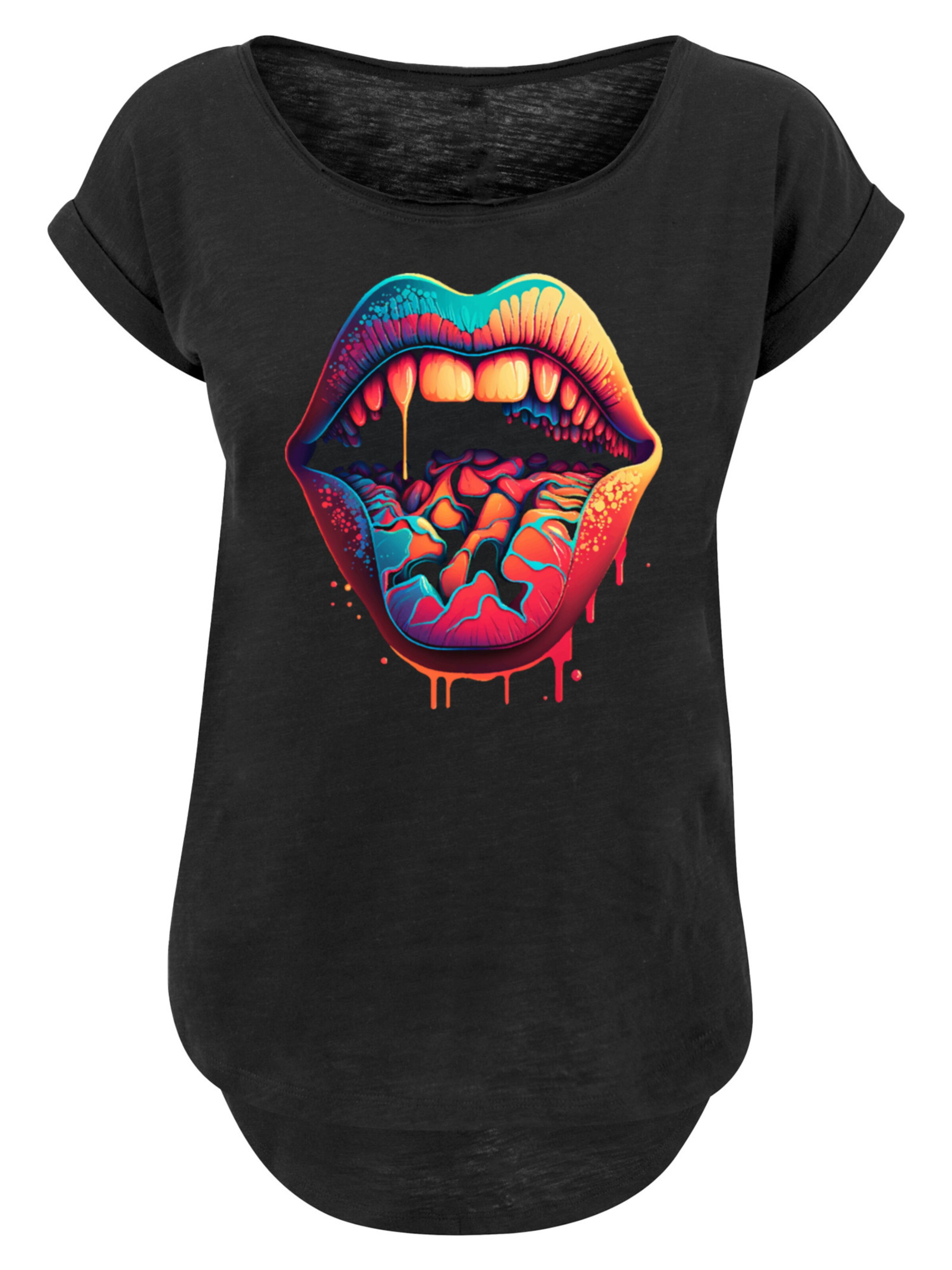 F4NT4STIC Shirt 'Drooling Lips' in Schwarz: Vorderseite