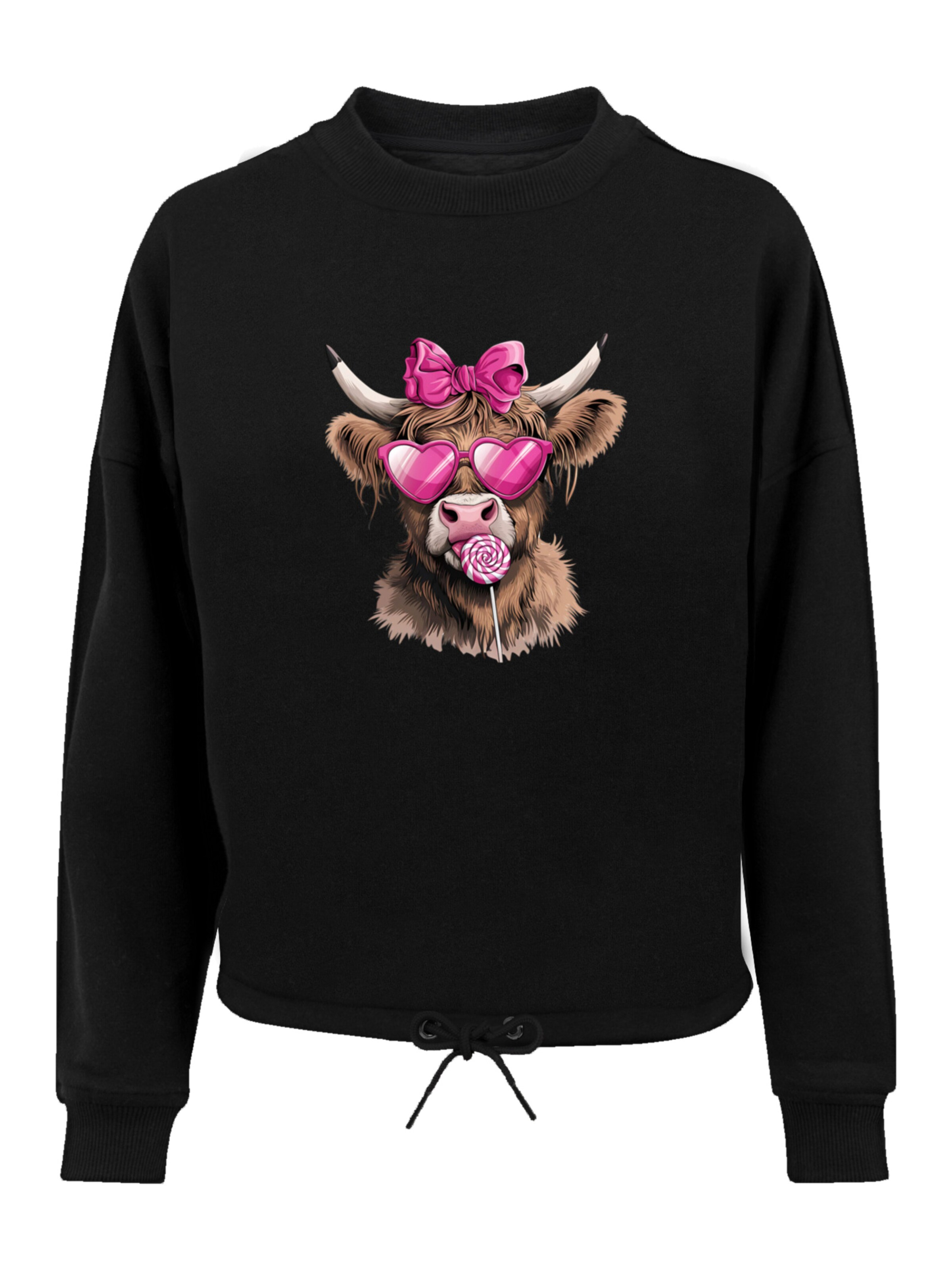 Sweat-shirt 'Highland Cow Valentinstag Sonnenbrille' F4NT4STIC en noir : devant