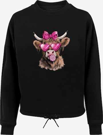 Sweat-shirt 'Highland Cow Valentinstag Sonnenbrille' F4NT4STIC en noir : devant